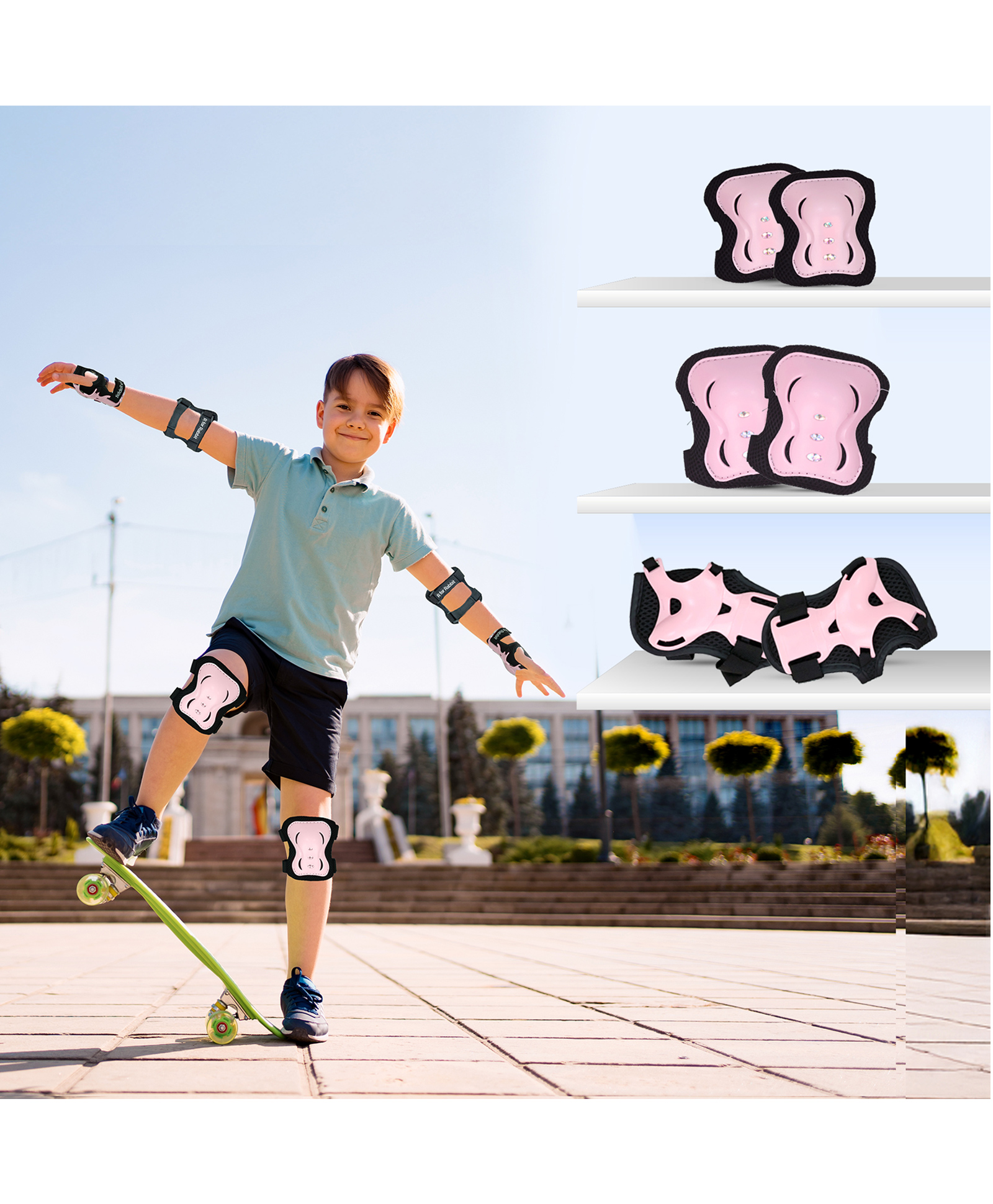 R for Rabbit Safe Play Protector Pads for Kids Knee Elbow Wrist Guards Lightweight Adjustable for Cycling Skating & Other Sports PP Shell EVA Soft Liners Material Pads - Pink-picture-21