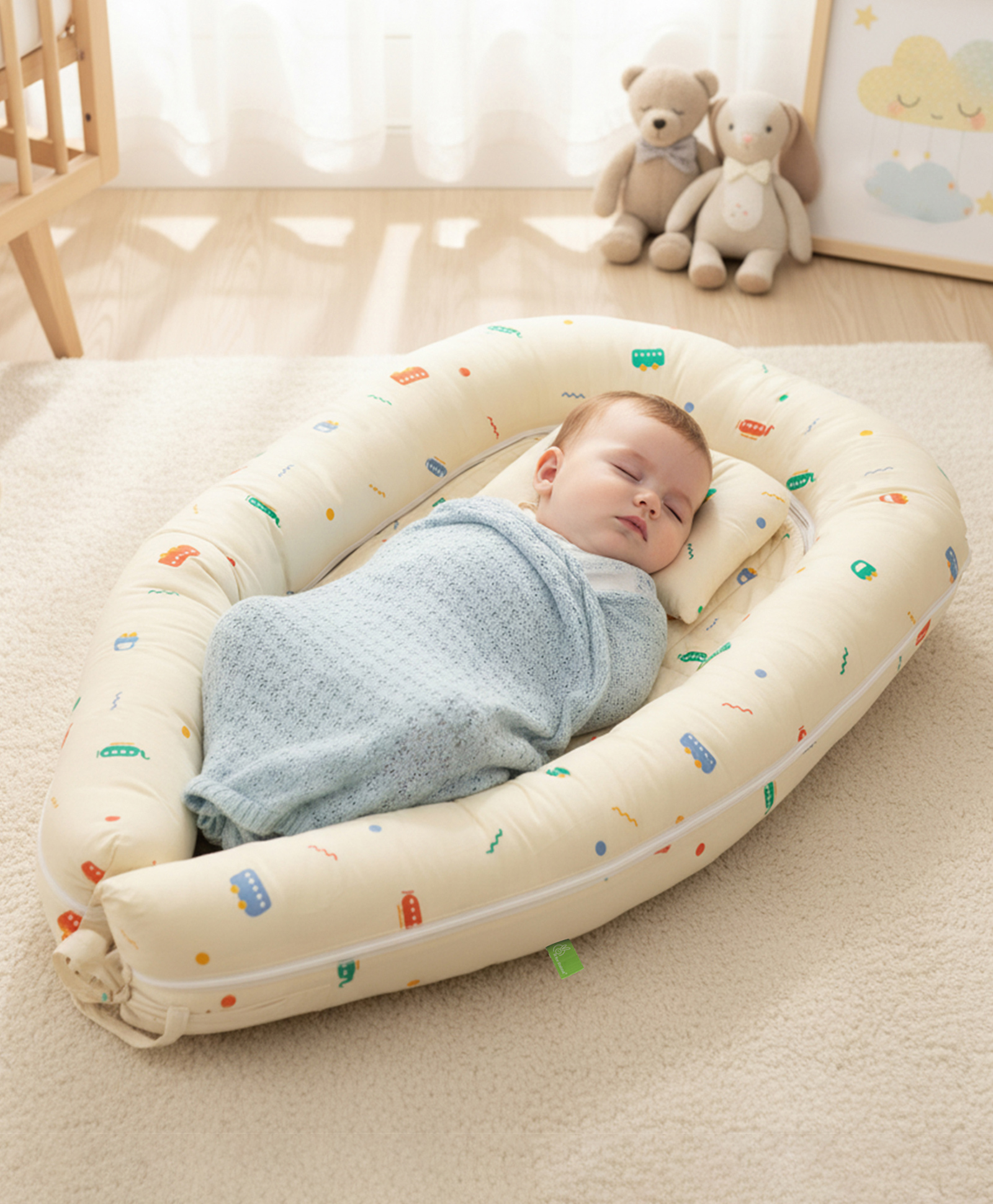 R for Rabbit Snuggy Cuddles Baby Sleeping Bag Set Pillow Bed Protector for Infants & New Born Baby 100% cotton Soft Breathable Bedding Set Travel Friendly - White-image-44