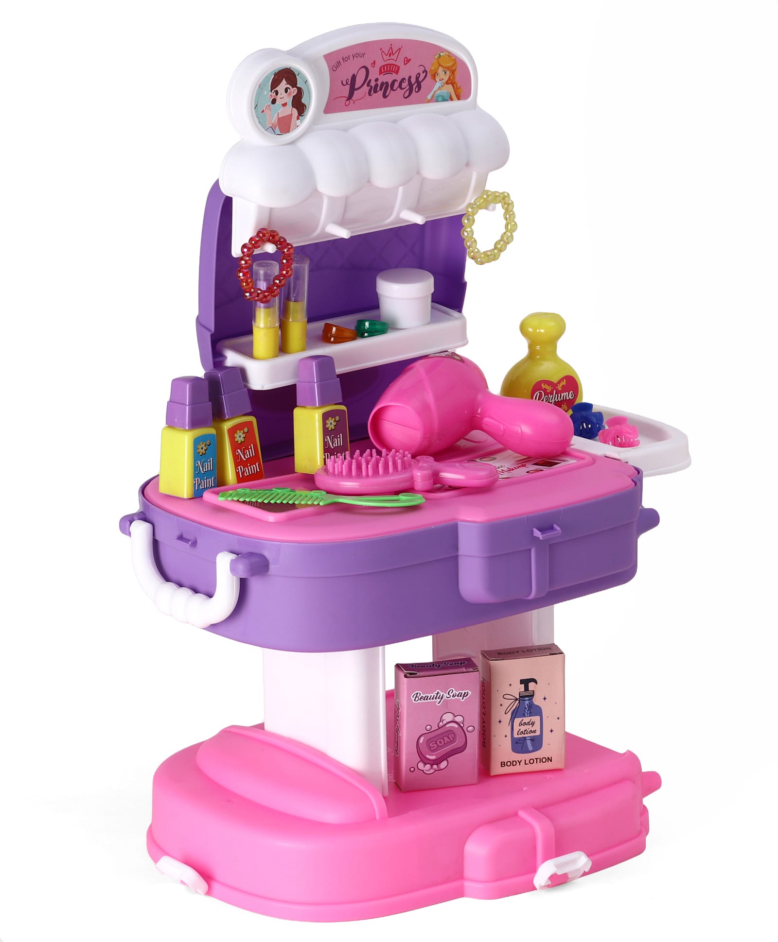 mamma mia Mamma Role Play Mia Beauty Set School Bag 36 Pieces - Pink & Purple-picture-11