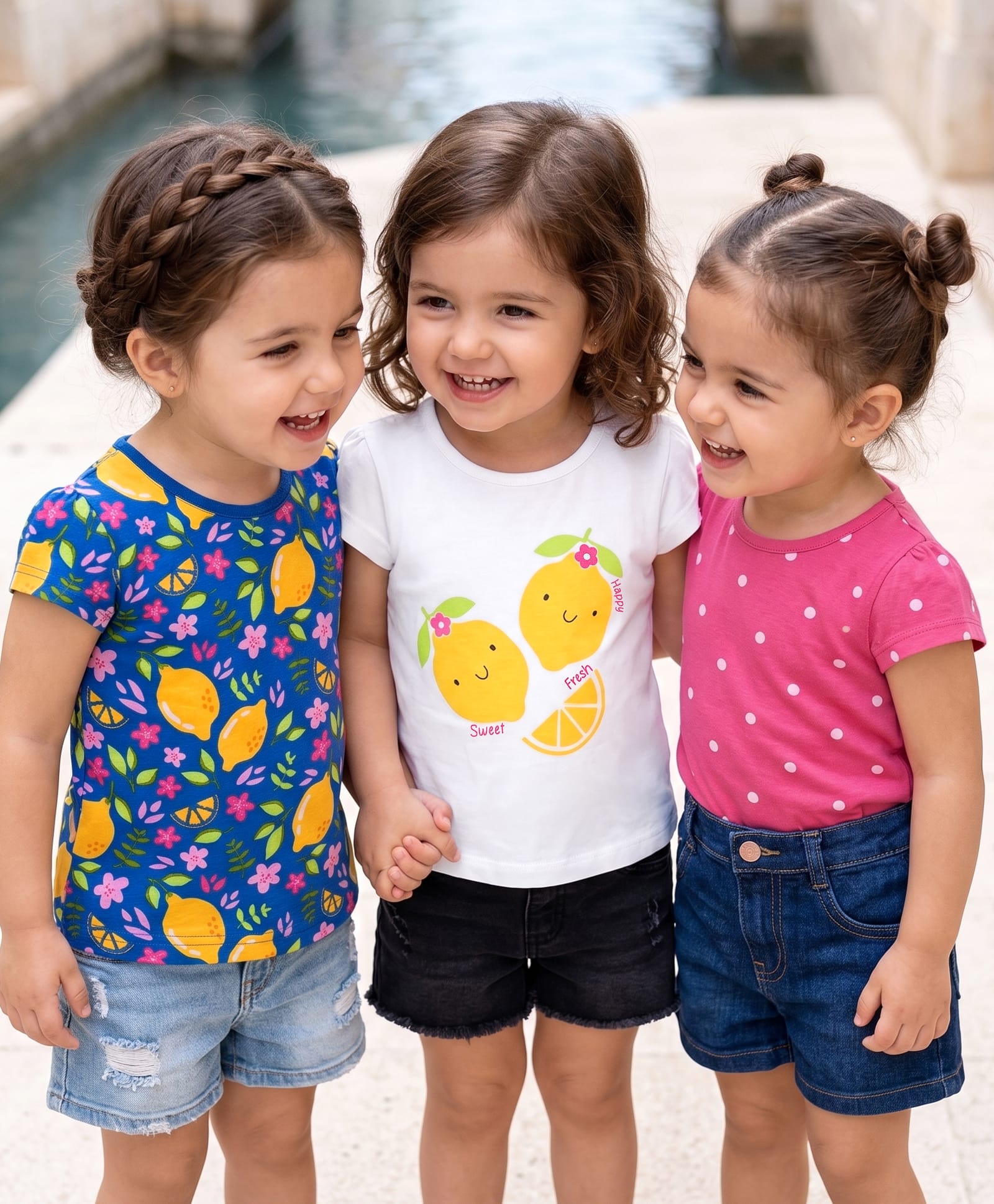 Babyhug Half Cap Sleeves T-Shirts with Tropical Theme & Polka Dot Print Pack of 3 - White Navy Blue & Pink-image-27