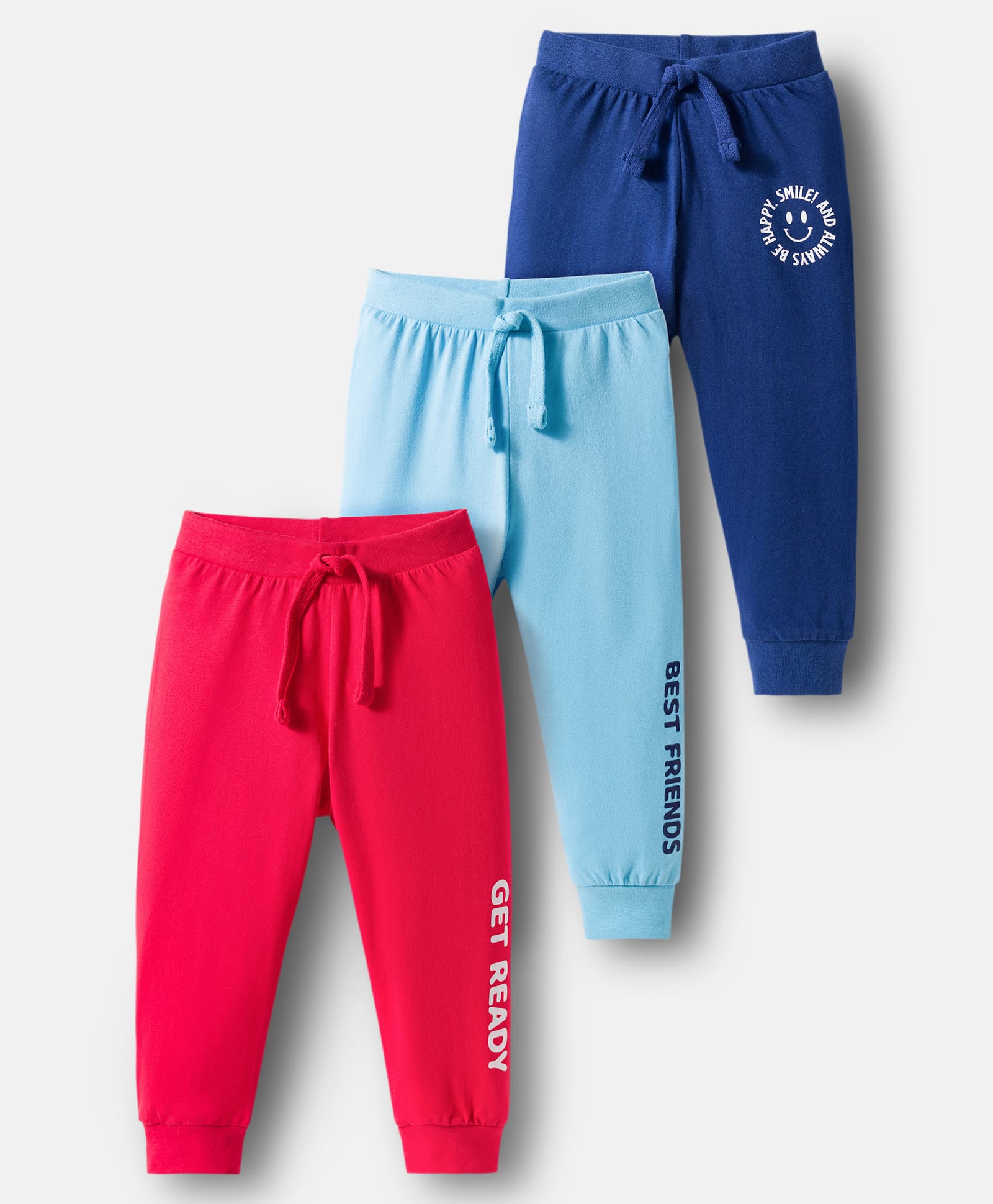 Babyhug Single Jersey Cotton Knit Full Length Text Printed Lounge Pants Pack Of 3 - Multicolour