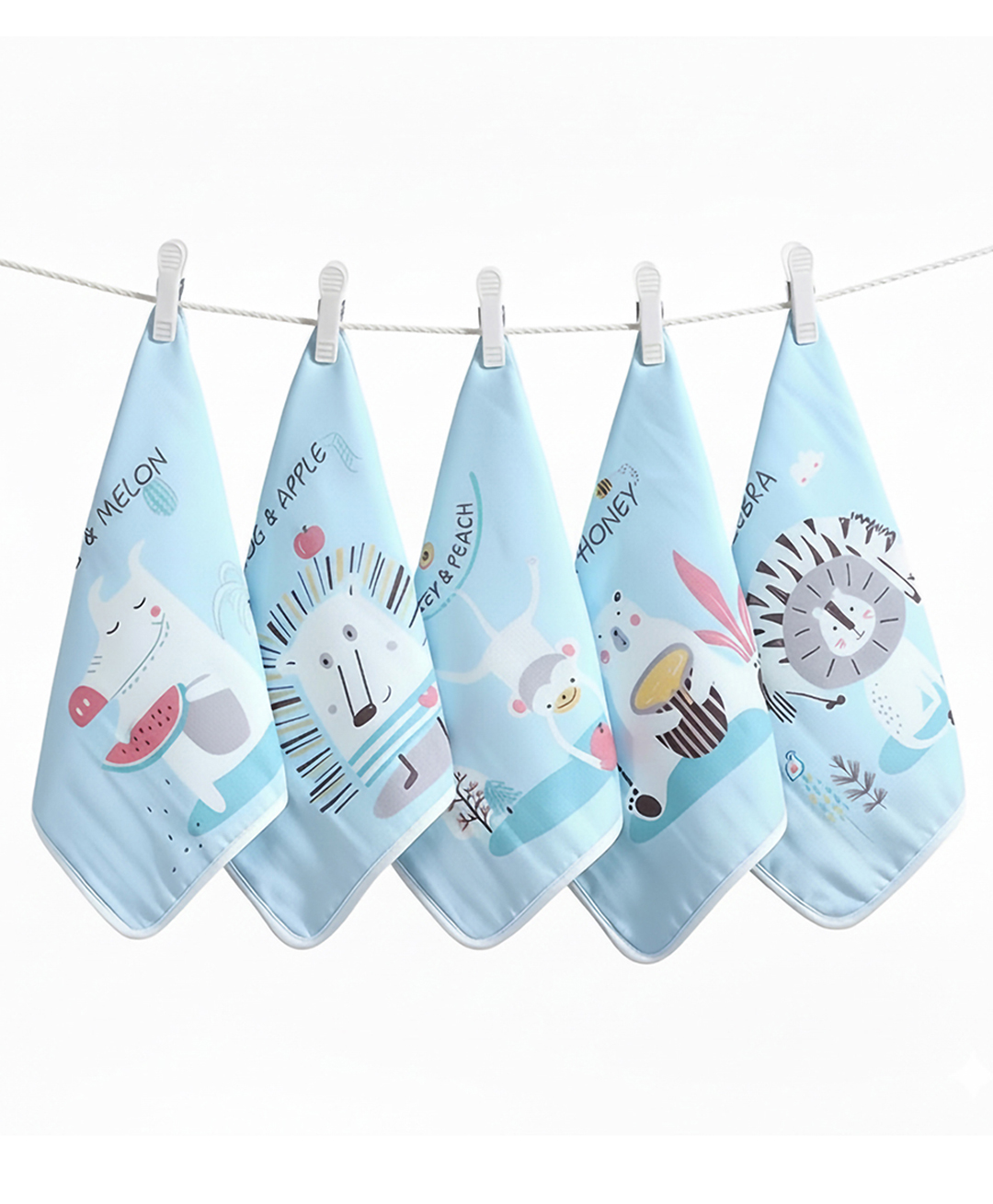Baby Moo Animal Appetites Pack of 5 Muslin Napkin - Blue-picture-16