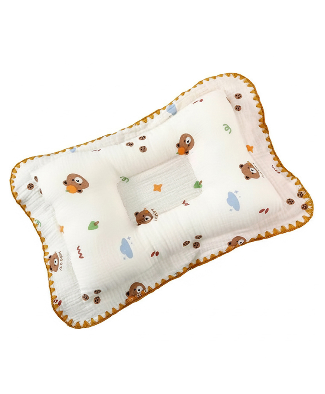 Baby Moo Rectangular Bear Print Breathable Muslin Head Shaping Neck Support Pillow - White-picture-21