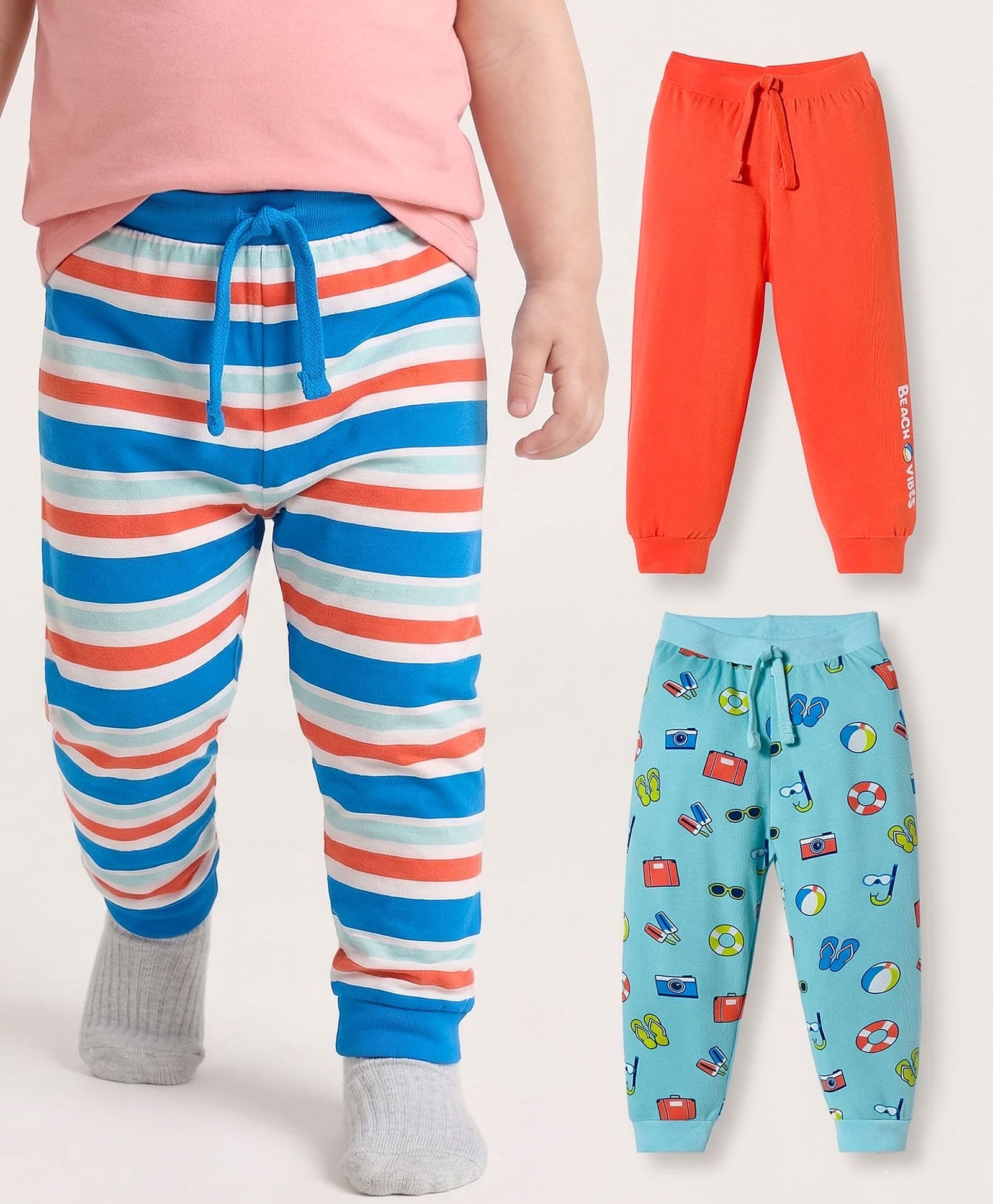 Babyhug Single Jersey Knit Full Length Lounge Pant with Stripes & Prints Pack of 3 - Multicolor-picture-32