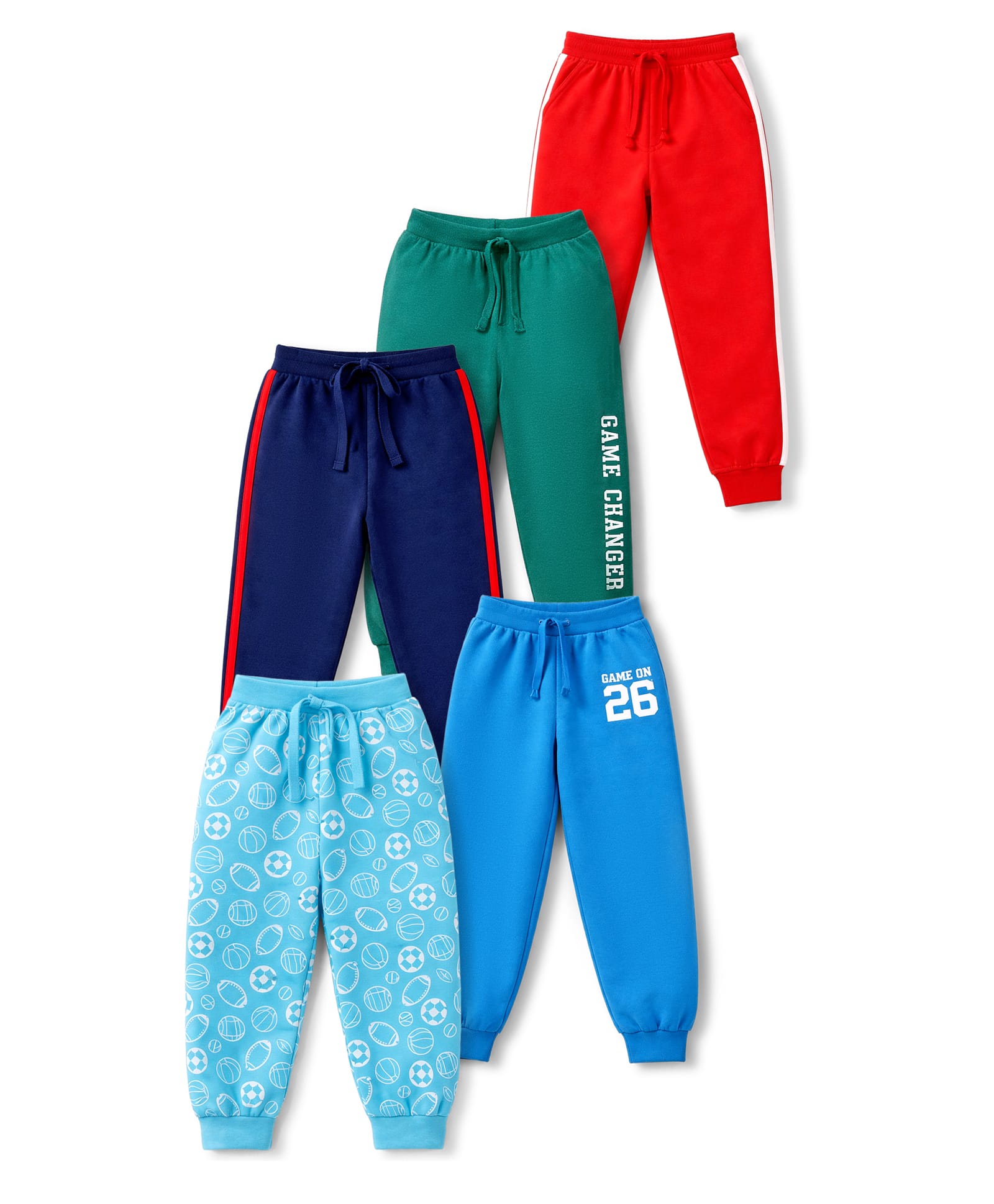 Babyhug Single Jersey Knit Full Length Sports Theme Printed Lounge Pant Pack Of 5 - Multicolour-picture-15