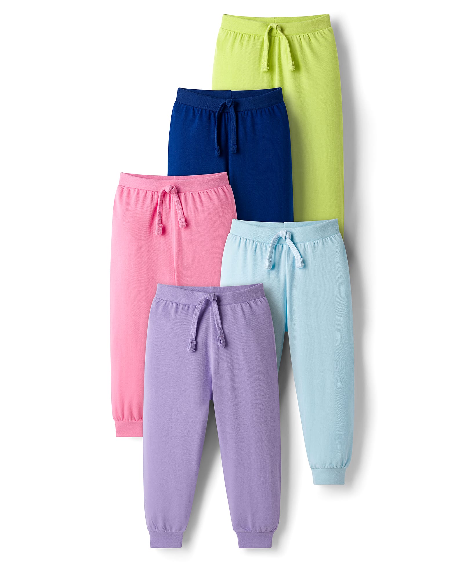 Babyhug Single Jersey Knit Full Length Solid Color Lounge Pants Pack of 5 -Multicolor