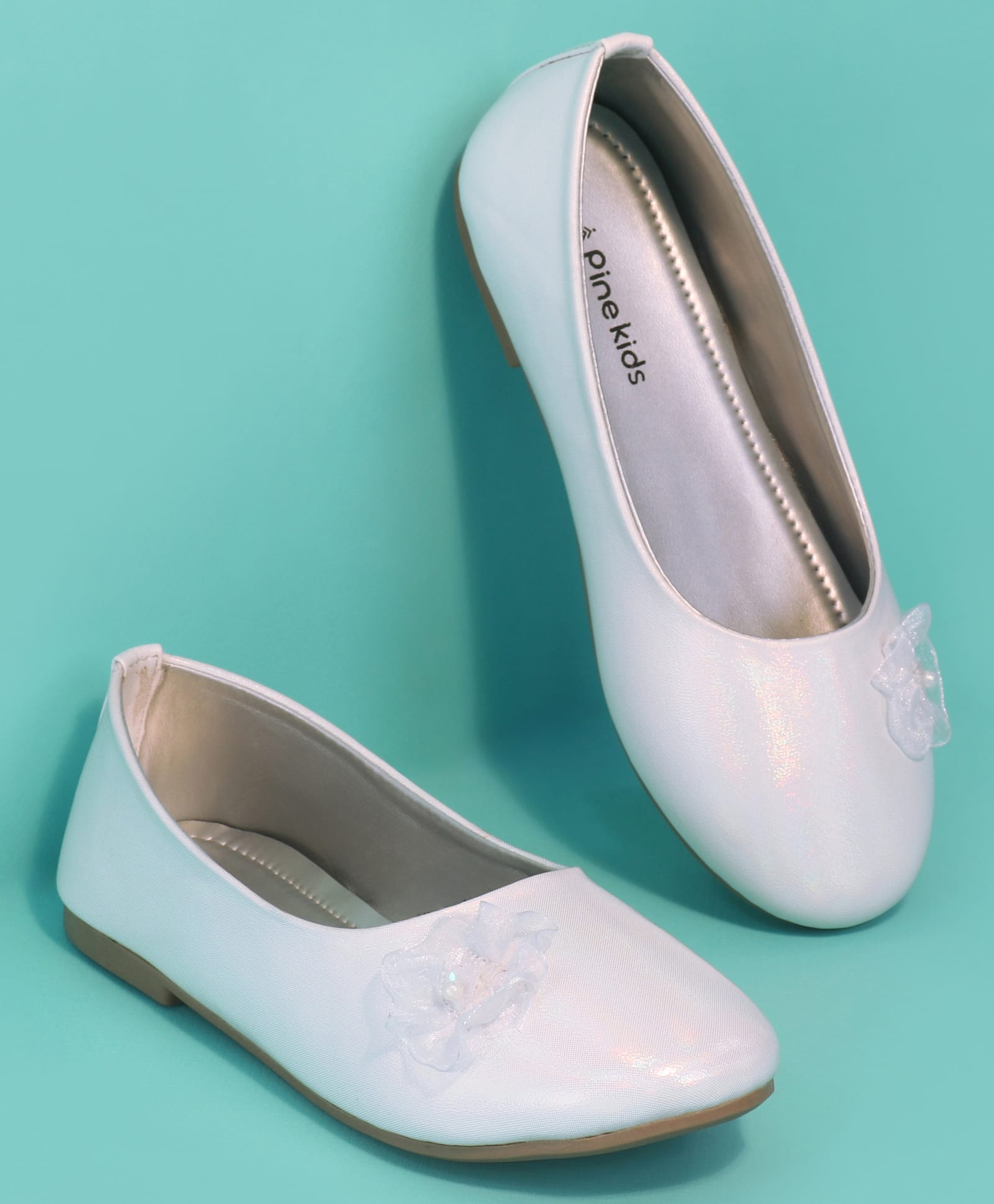 Pine Kids Slip On Ballerinas with Applique - White