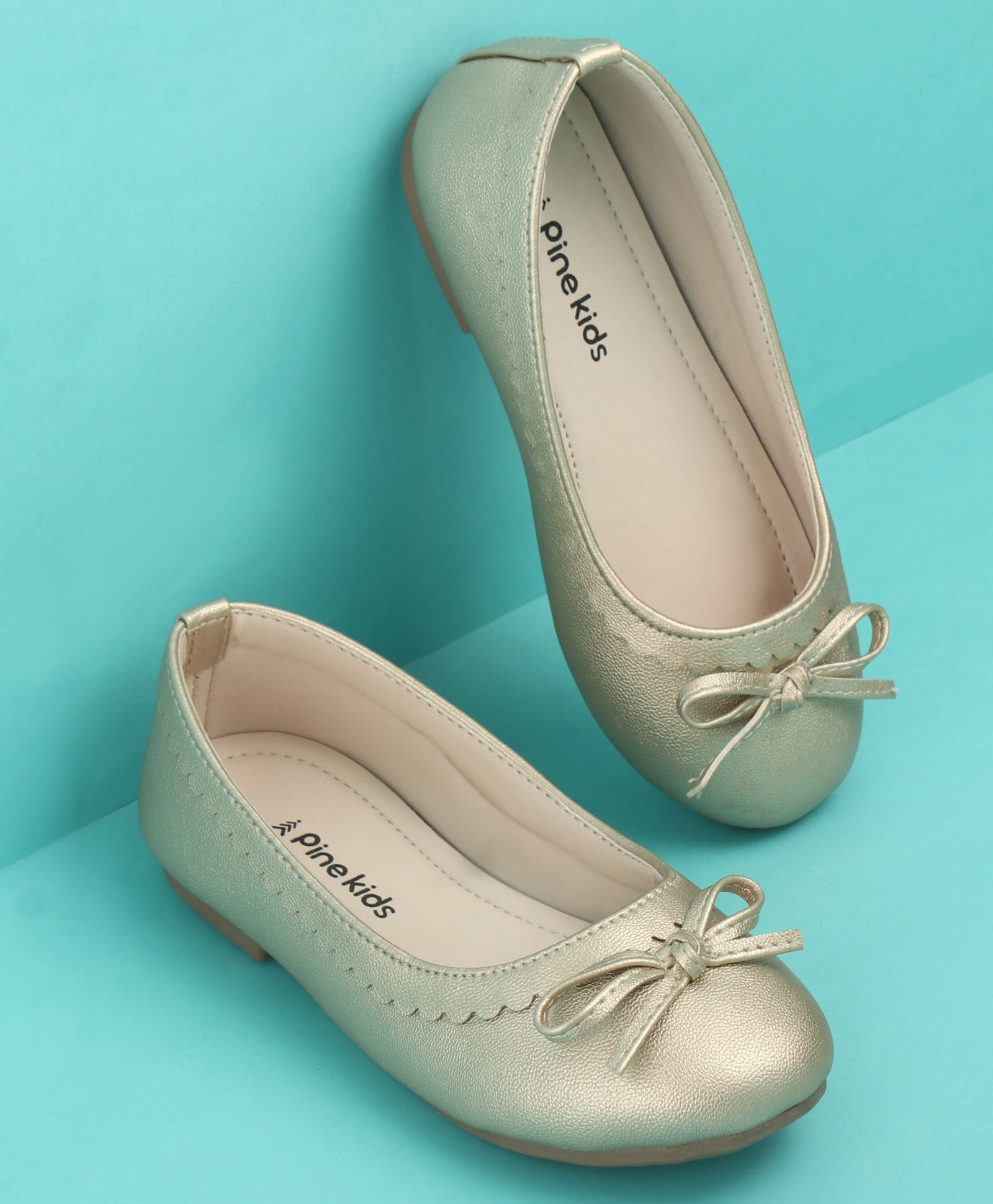 Pine Kids Solid Colour Slip On Ballerina with Bow Applique - Golden-picture-33