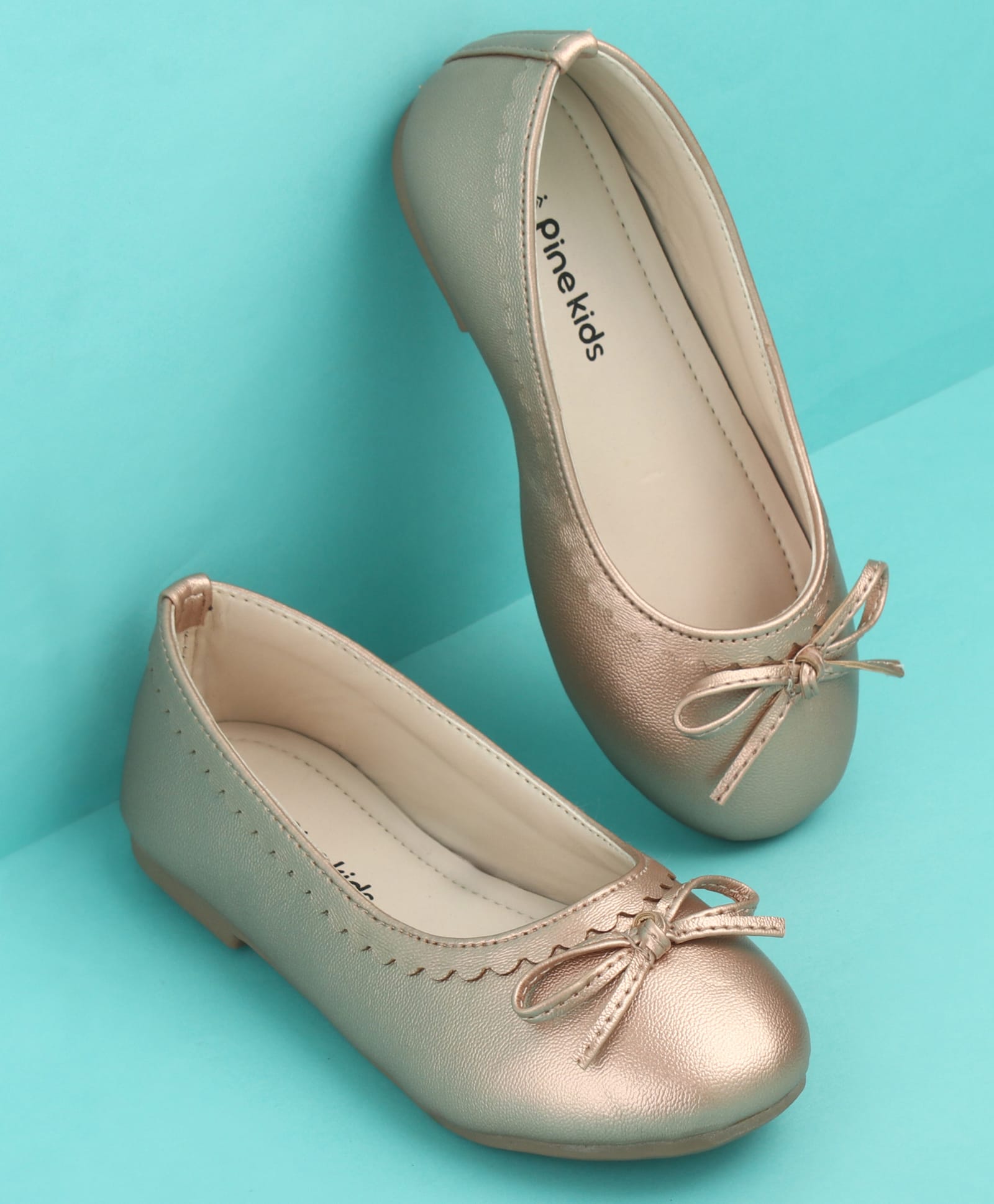 Pine Kids Solid Colour Slip On Ballerina with Bow Applique - Rose Gold