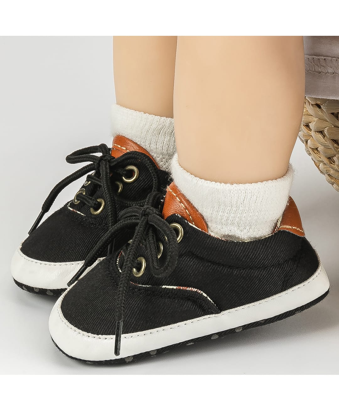 Neska Moda Colour Blocked Lace Up Booties - Black-image-14