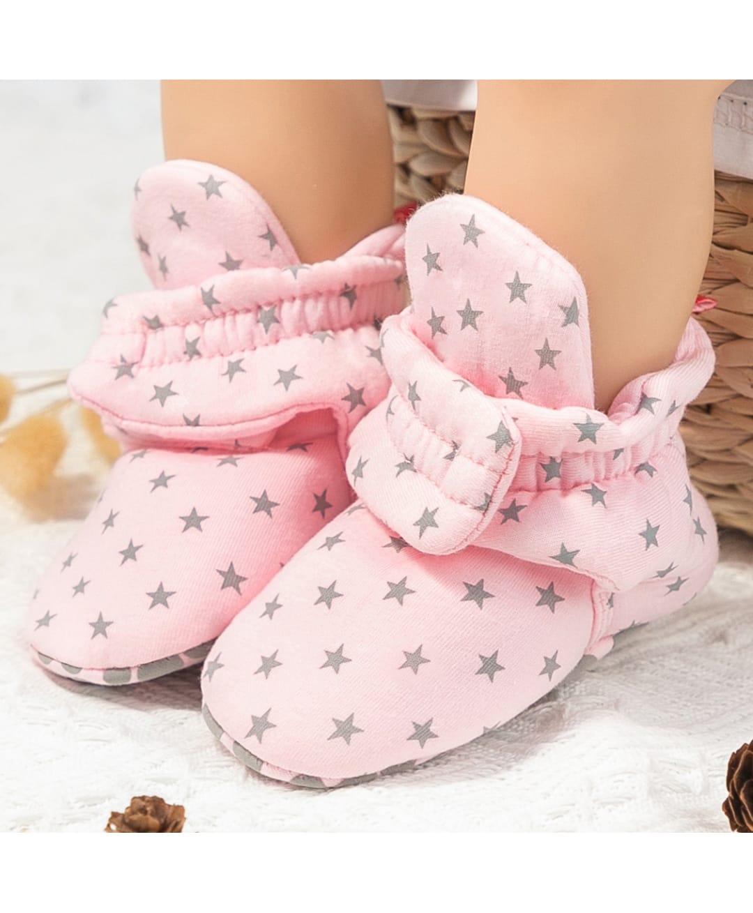 Neska Moda Stars Printed Velcro Closure Booties - Pink-picture-25