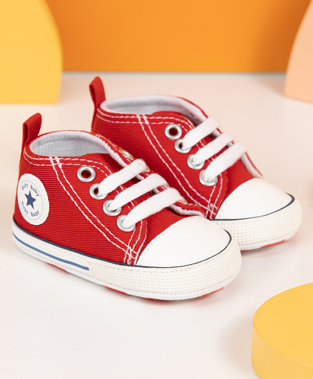Neska Moda Baby Text Patch Detailed Lace Up Booties - Red-picture-40