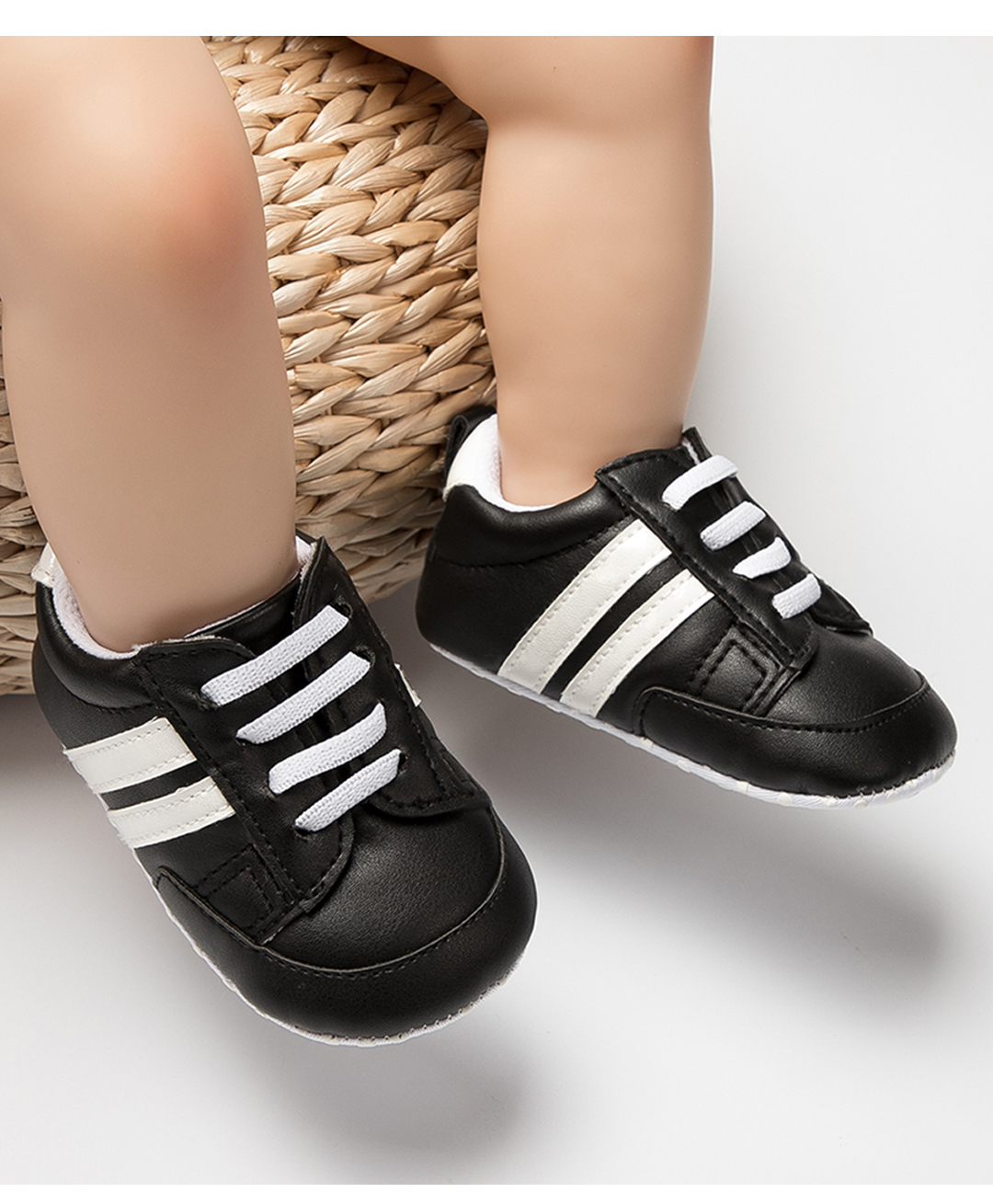 Neska Moda Striped Lace Up Booties - Black & White-image-6