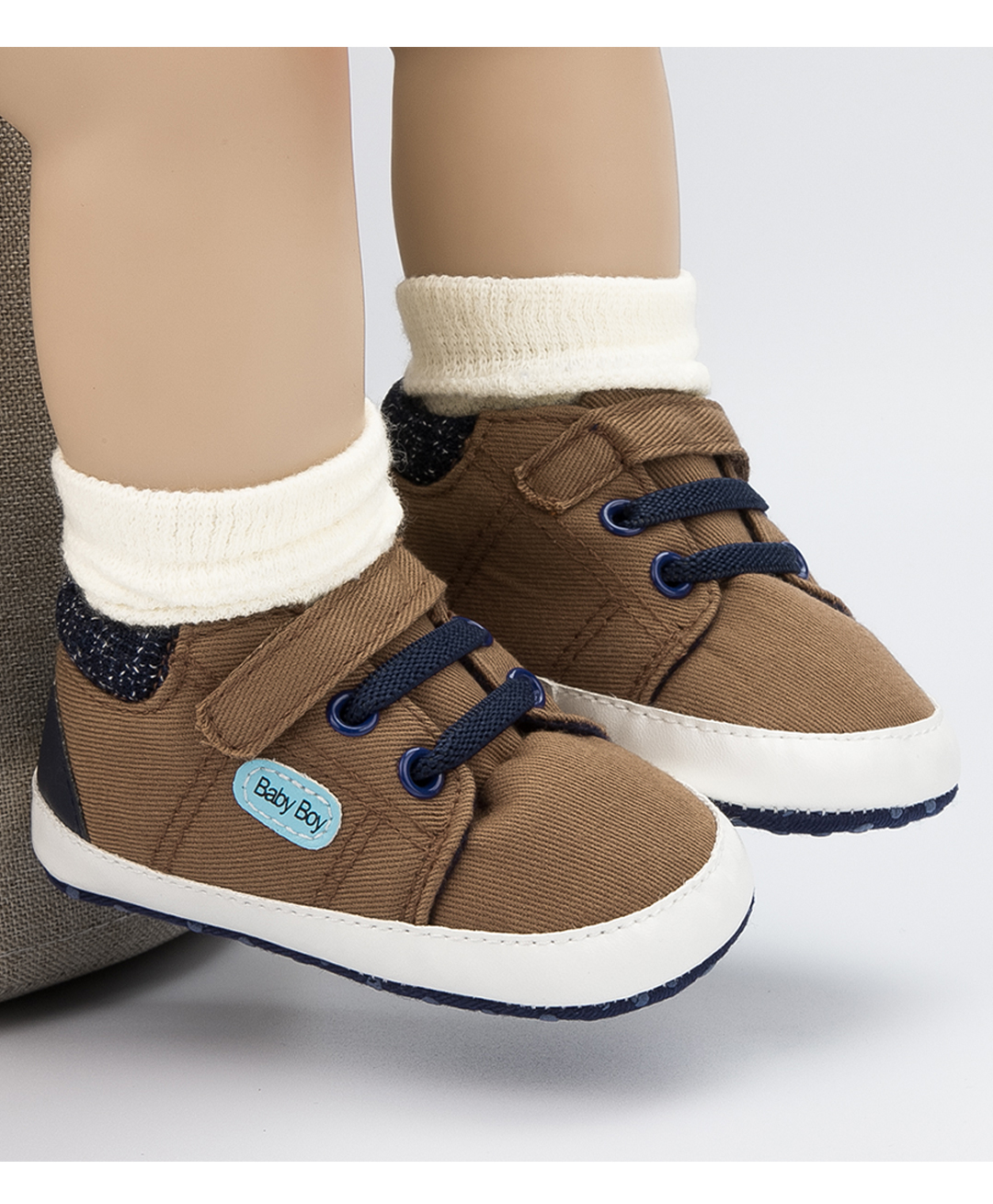 Neska Moda Baby Boy Text Patch Detailed Velcro Closure Booties - Brown-picture-19