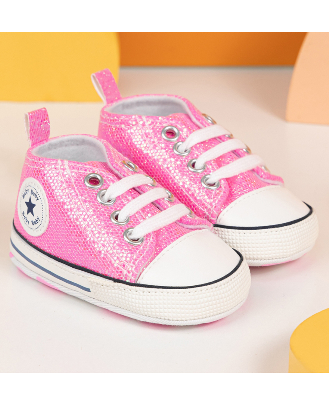 Neska Moda Glitter Detailed Lace Up Booties - Pink-picture-15