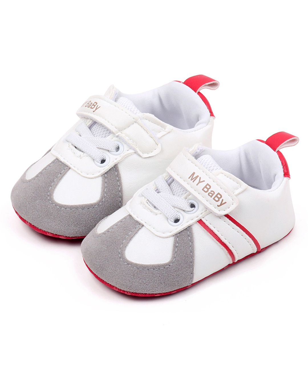 Neska Moda Colour Blocked My Baby Text Printed Velcro Closure Booties - White & Red-picture-16