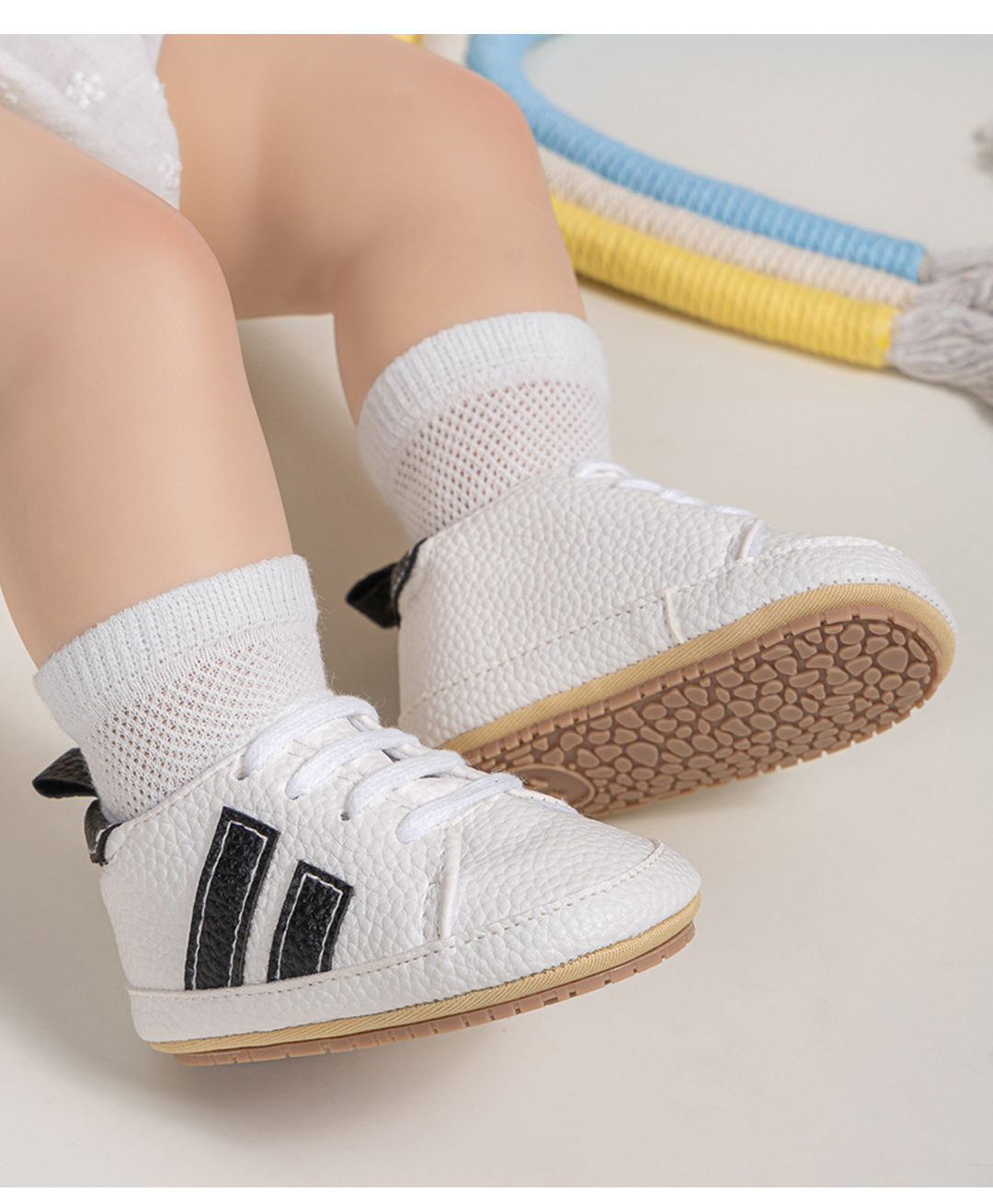 Neska Moda Striped Lace Up Booties - White & Black-image-14