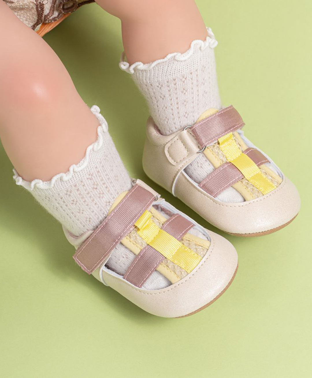 Neska Moda Colour Blocked Velcro Closure Booties - Beige-picture-28