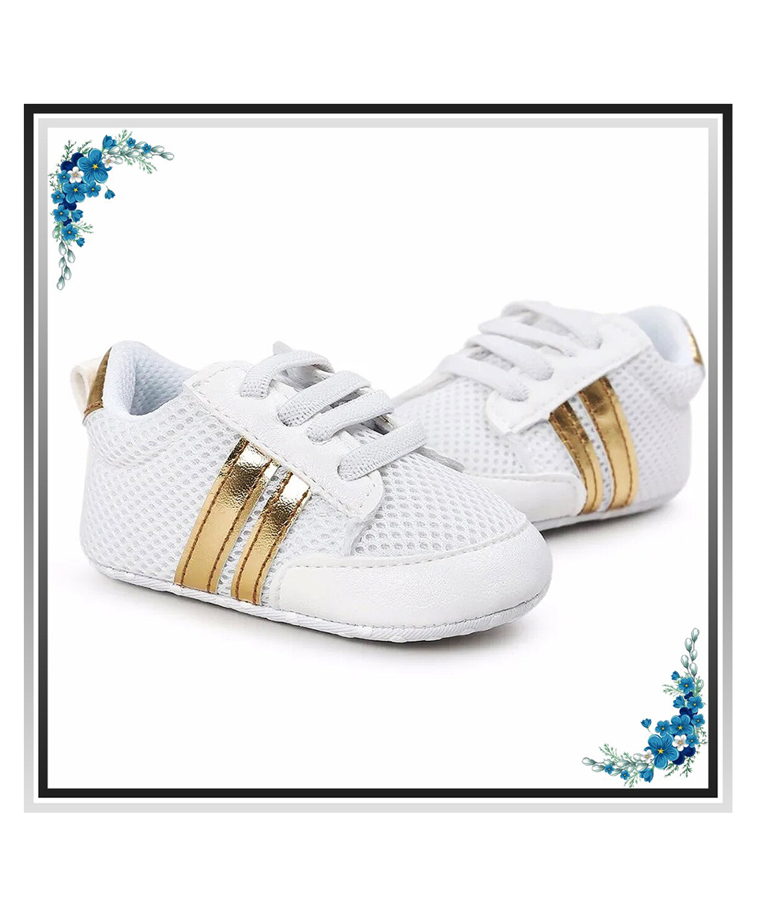 Neska Moda Striped Lace On Booties - White & Golden-image-36