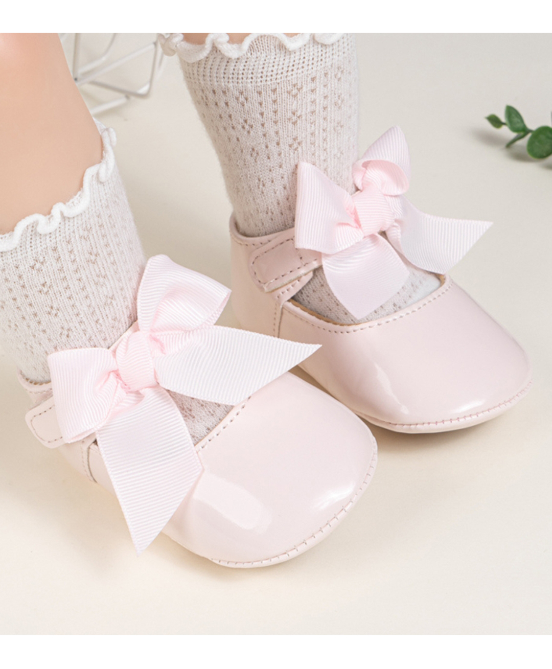Neska Moda Fancy Anti Slip Bow Applique Detailed Velcro Closure Ballerinas - Pink-picture-18