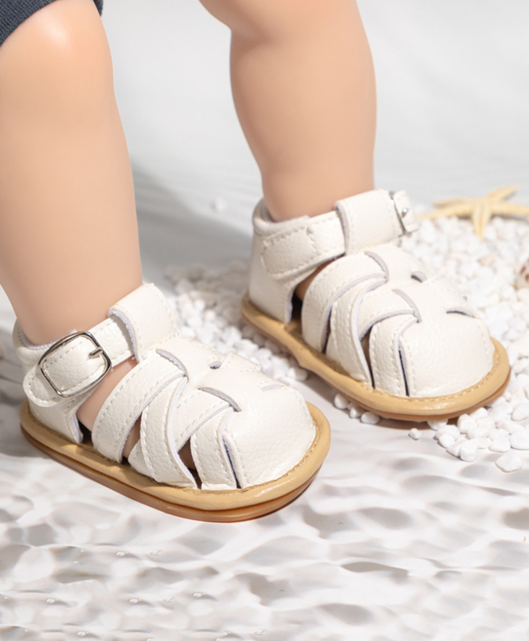 Neska Moda Anti Slip Solid Velcro Closure Sandals - White-picture-38
