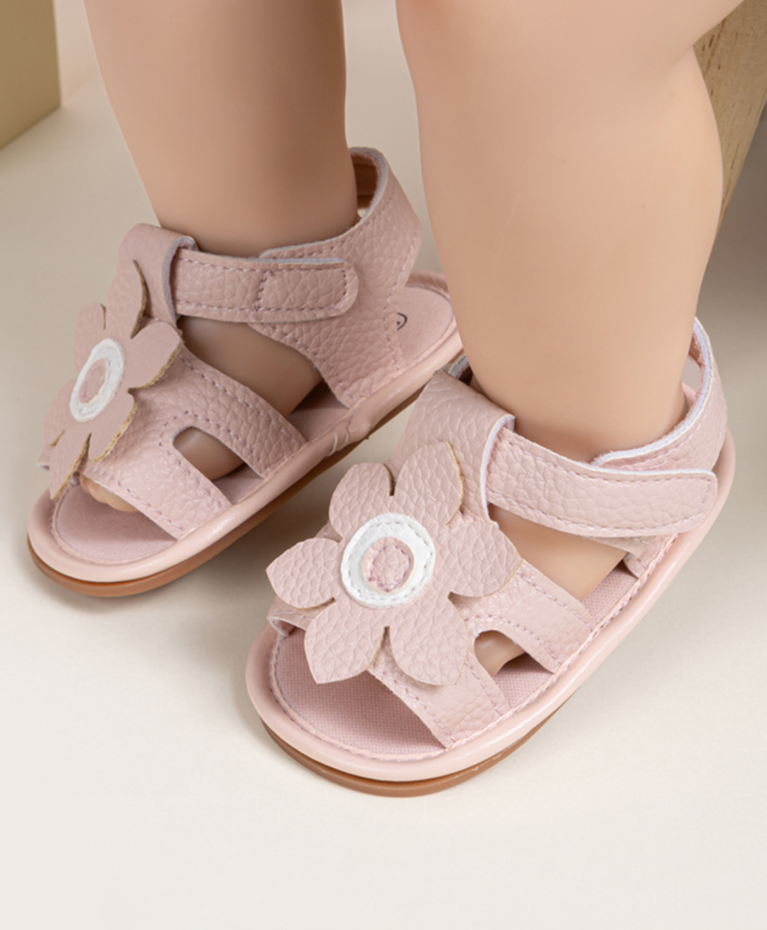 Neska Moda Anti Slip Floral Applique Detailed Velcro Closure Sandals - Pink-picture-24