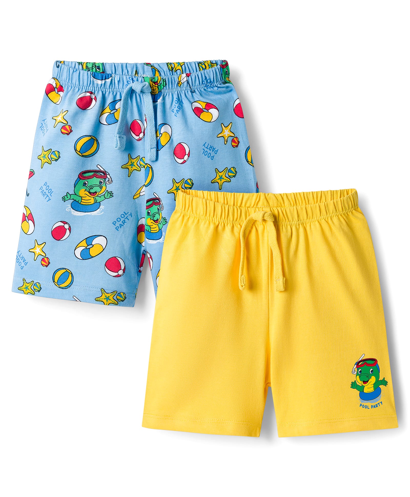 Babyhug Single Jersey Knit Mid Thigh Shorts With Crocodile Print Pack of 2 - Yellow & Light Blue-picture-11