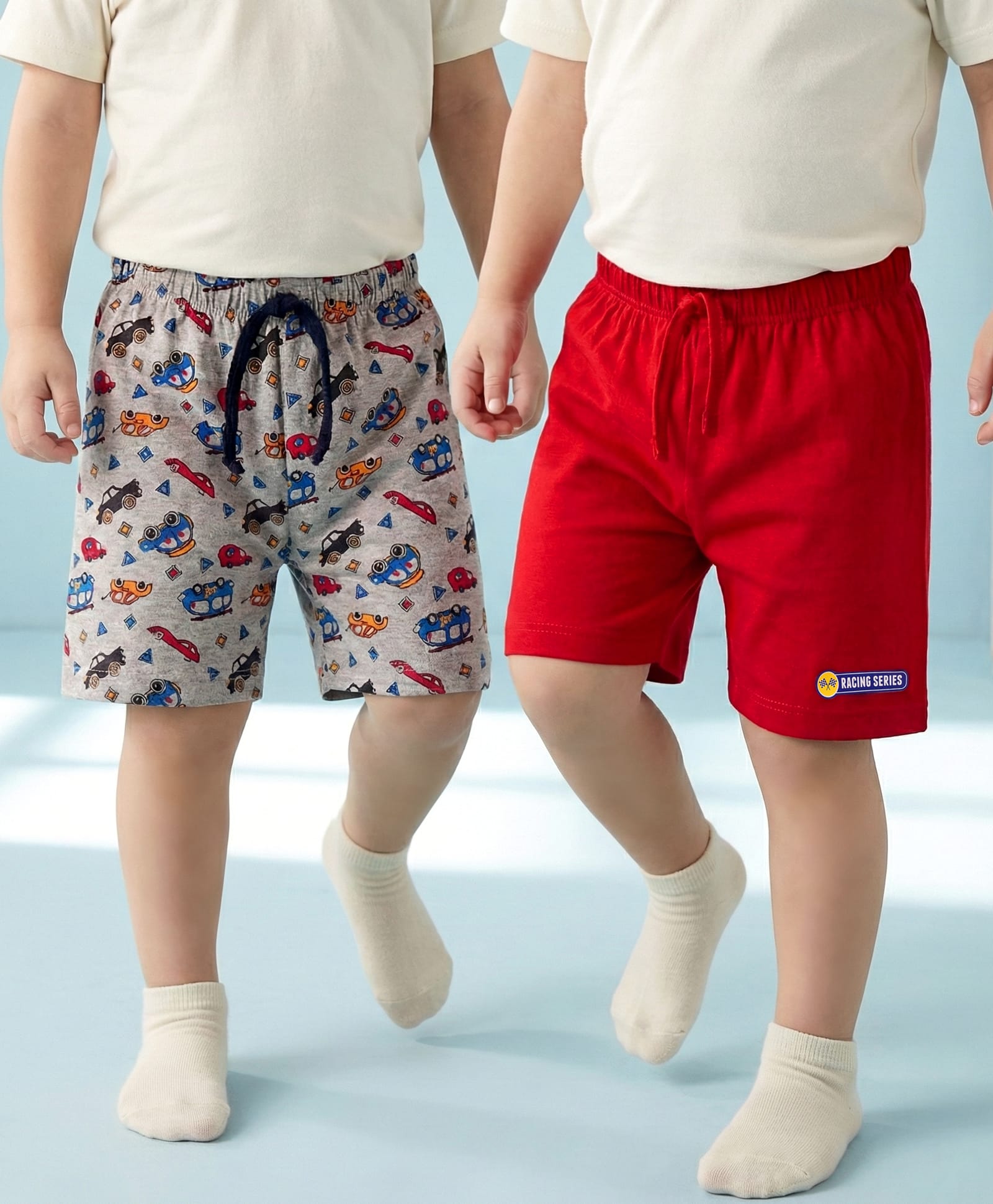 Babyhug Single Jersey Knit Shorts With Vehicle Print Pack Of 2 - Red & Grey-image-44