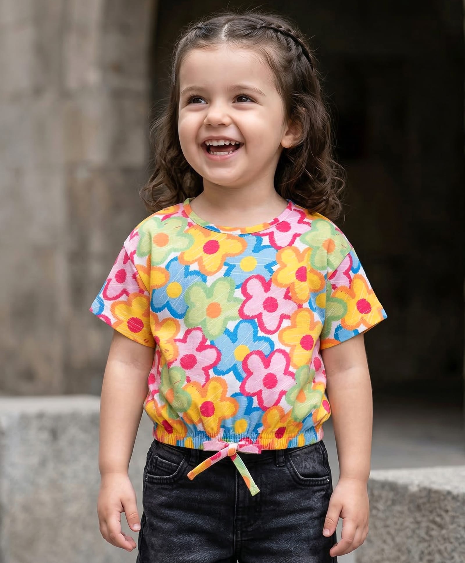 Babyhug Cotton Knit Half Sleeves Oversized T-Shirt with Floral Print - Multicolor-image-25