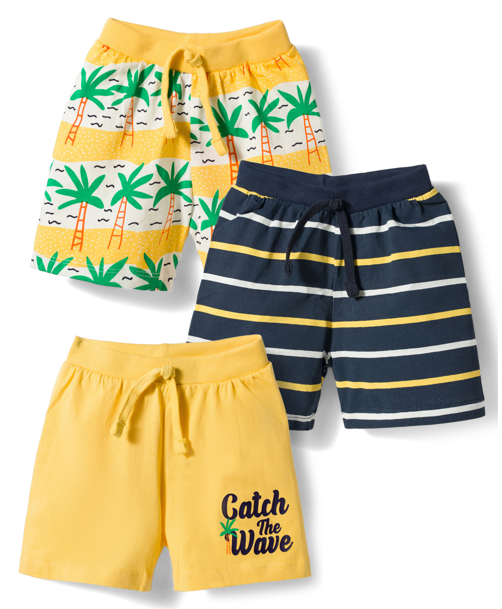 Babyhug Single Jersey Knit Mid Thigh Length Striped Shorts with Beach Theme Print Pack of 3 - Multicolor-picture-24