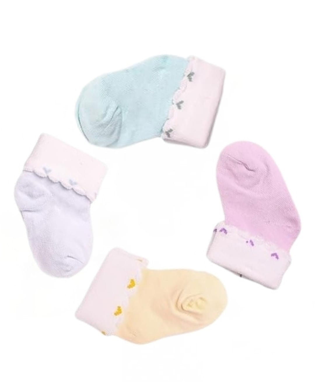 The little lookers Cotton Knit Pack Of 4 Heart Printed Socks - Multi Colour - Multi Colour-image-23
