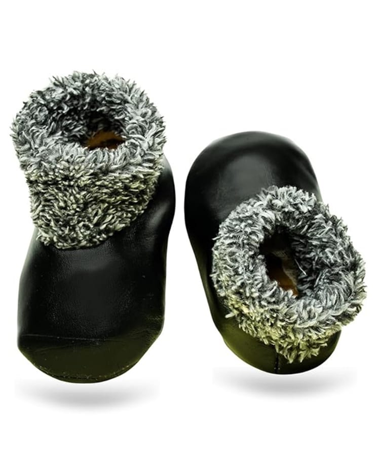 The Little Lookers Leather Knit Fur Detailed Sock Shoes - Black-picture-10