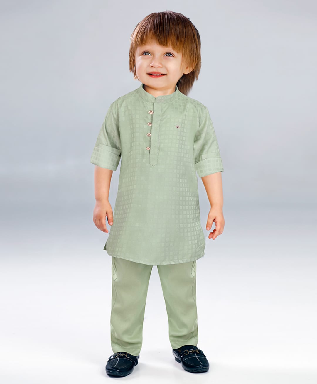 BAD BOYS Cotton Woven Full Sleeves Textured Kurta Pyjama Set - Green-picture-18
