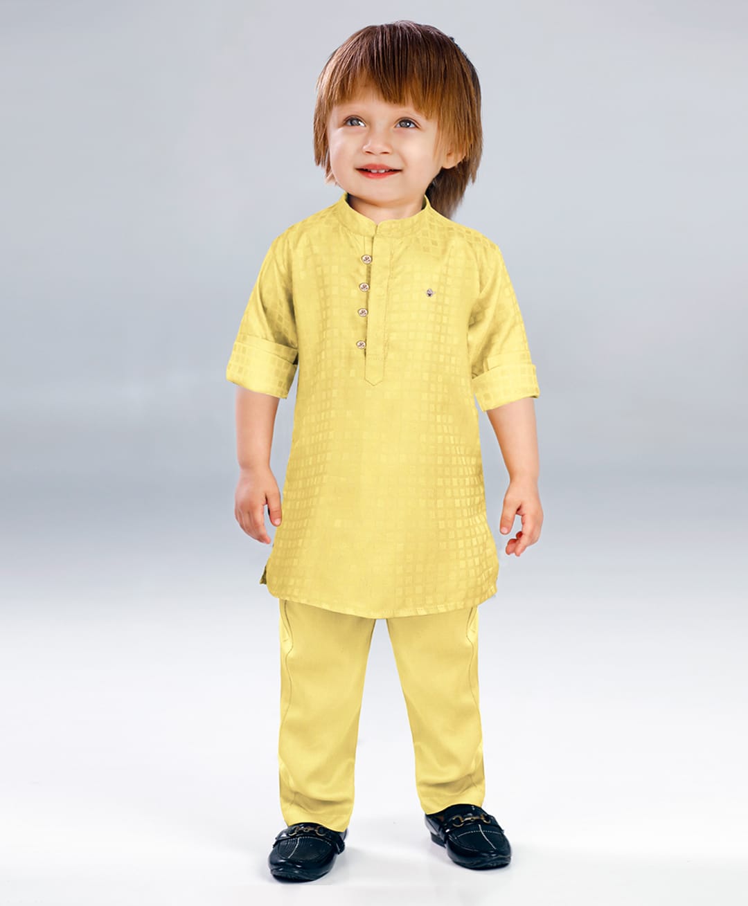 BAD BOYS Cotton Woven Full Sleeves Textured Kurta Pyjama Set - Yellow-image-7