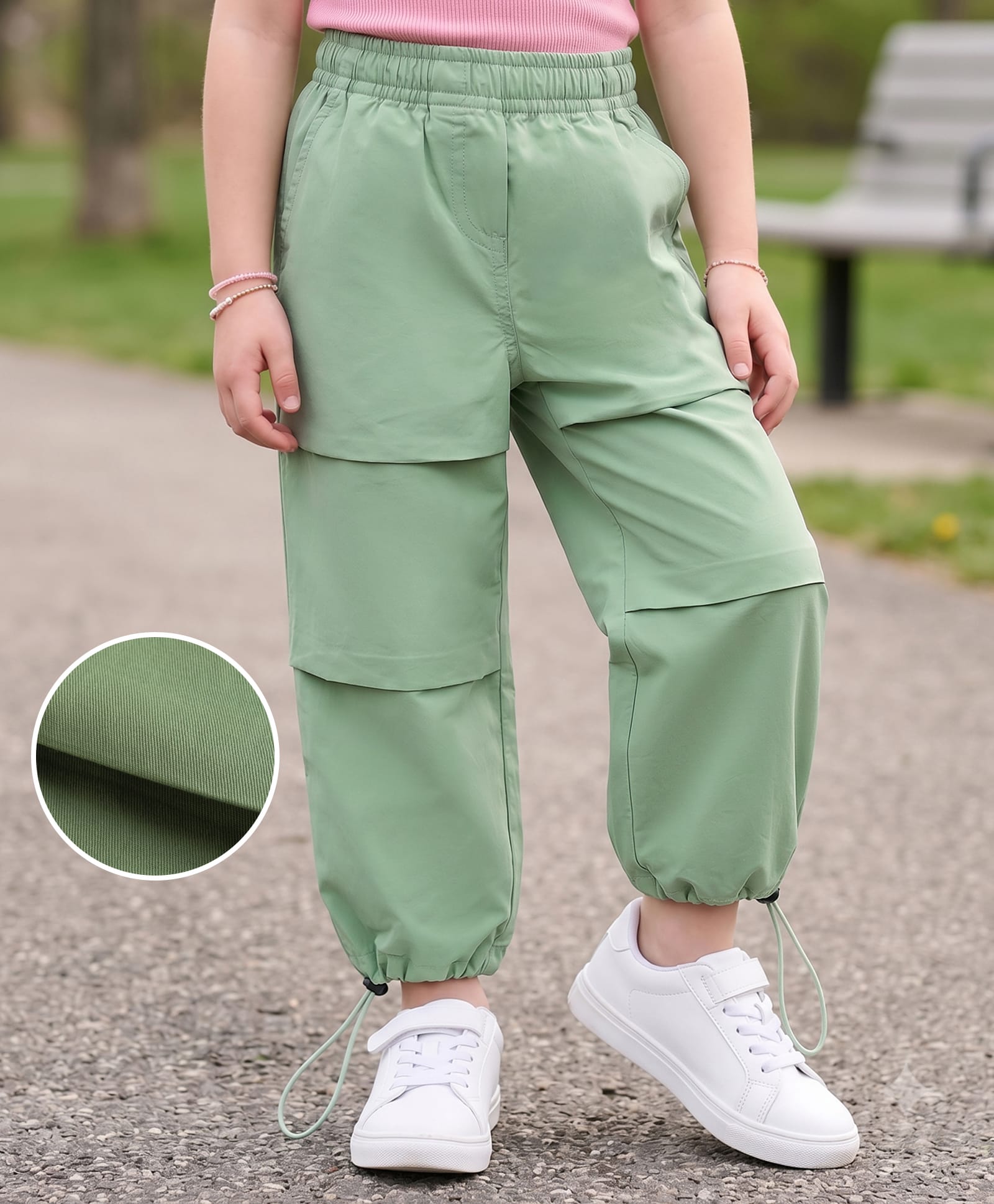 kookie kids india Kookie Kids Twill Woven Full Length Solid Colour Lounge Pant - Green-picture-25