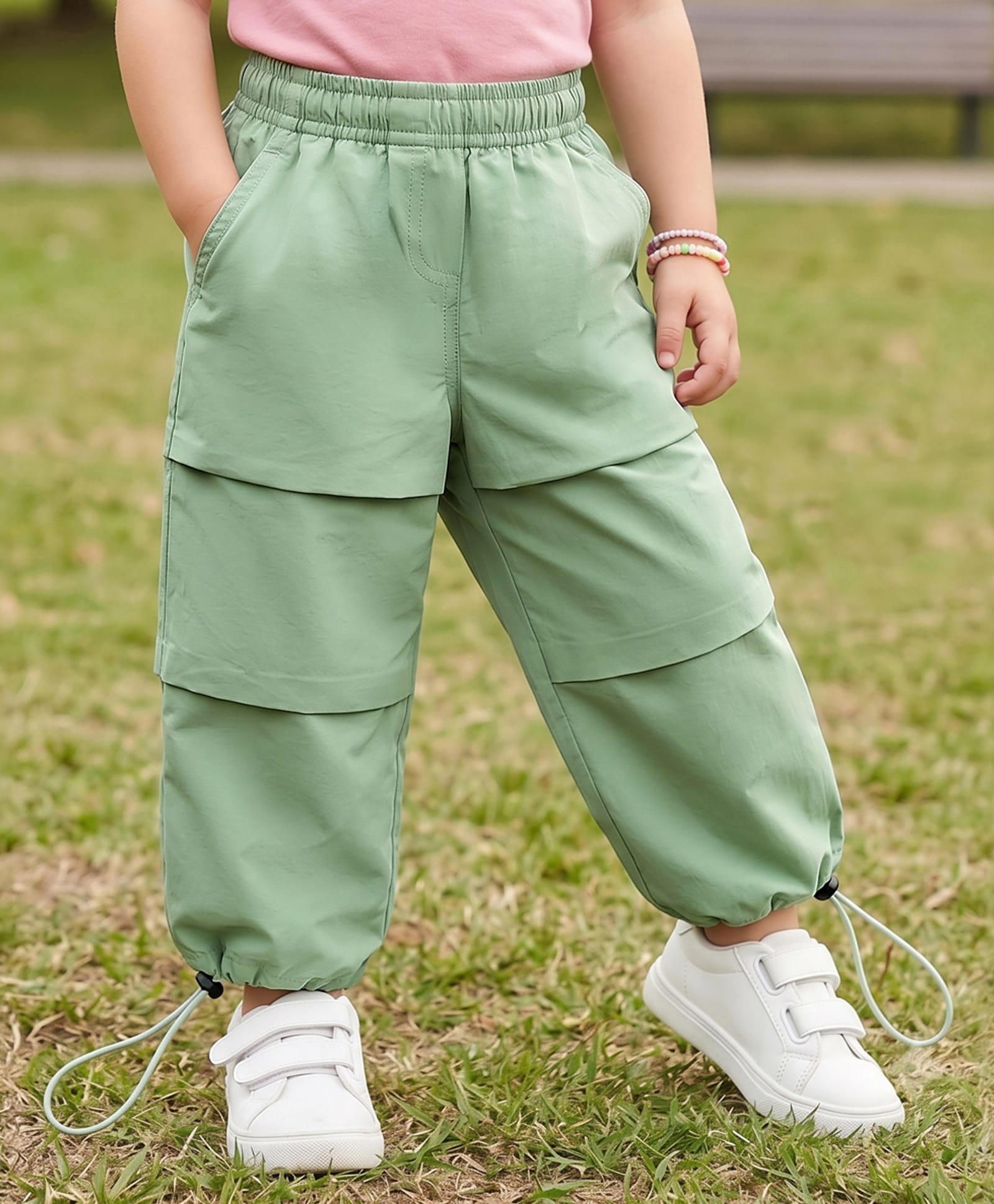 kookie kids india Kookie Kids Twill Woven Full Length Solid Colour Lounge Pant - Green-picture-15