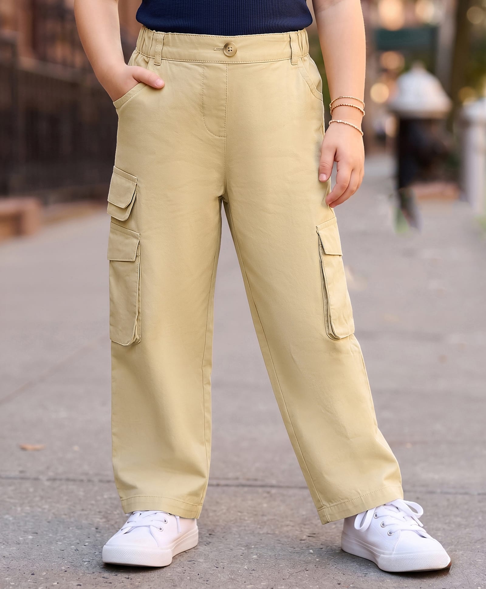 kookie kids india Kookie Kids Twill Woven Full Length Solid Lounge Pant - Beige-picture-29