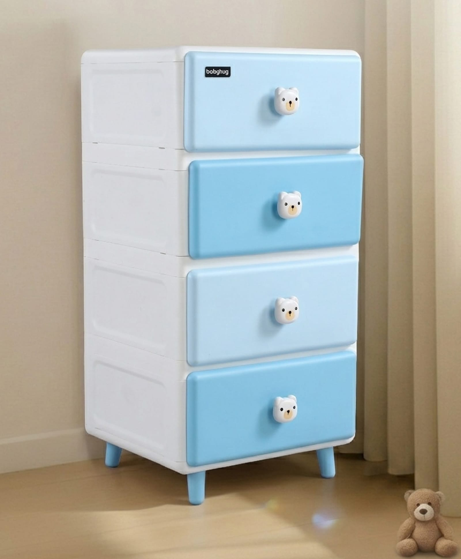 Babyhug 4-Layer Kids Storage Cabinet Teddy Face Knobs High-Density Plastic Spacious Drawers Sturdy Anti-Slip Base| Easy Assembly Multi-utility Toy, Book & Clothes Organizer Child Safe Blue-image-49