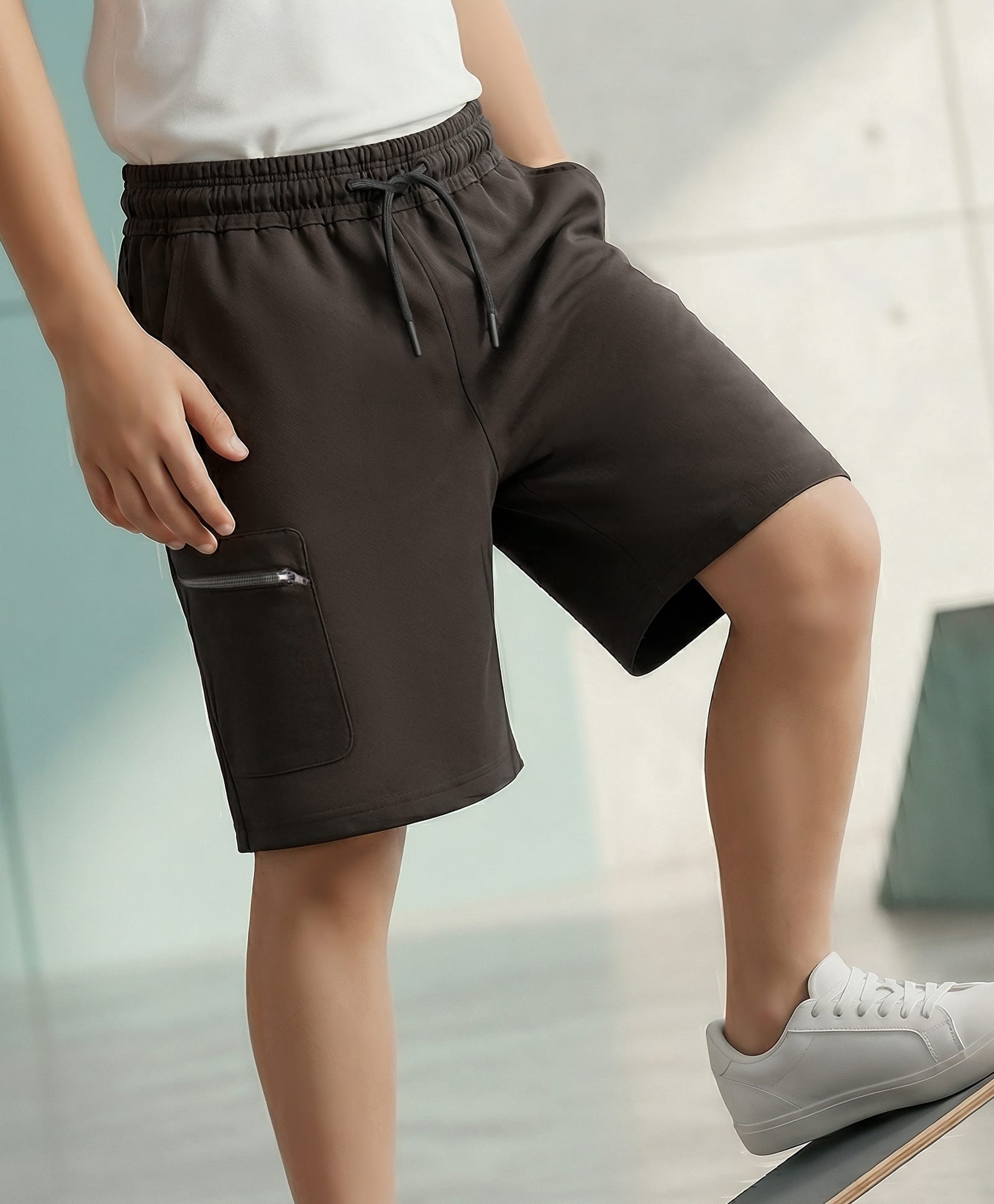 Pine Active Knit Knee Length Solid Color Skin Friendly Shorts with Active Stretch - Dark Olive-picture-28