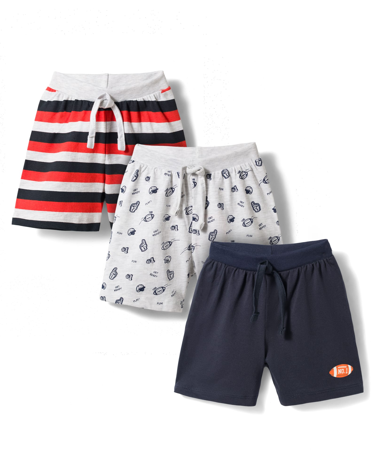 Babyhug Single Jersey Knit Mid Thigh Striped & Sports Theme Printed Shorts Pack Of 3 - Multicolour-image-22