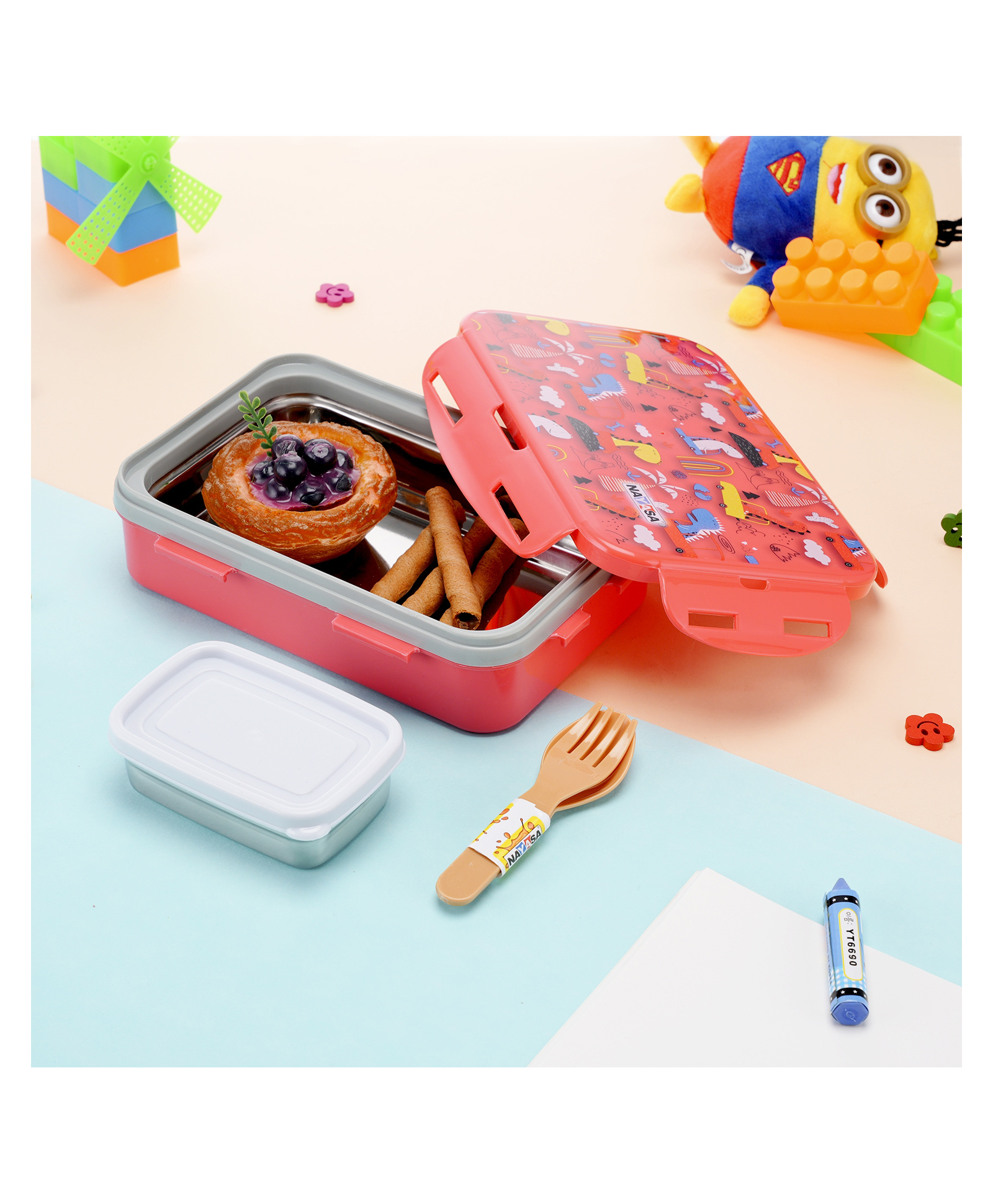 Nayasa Nutri Army DLX Insulated Stainless Steel Leak Proof Lunch Box with Inner Dibbi & Container Red - 850 ml-picture-42