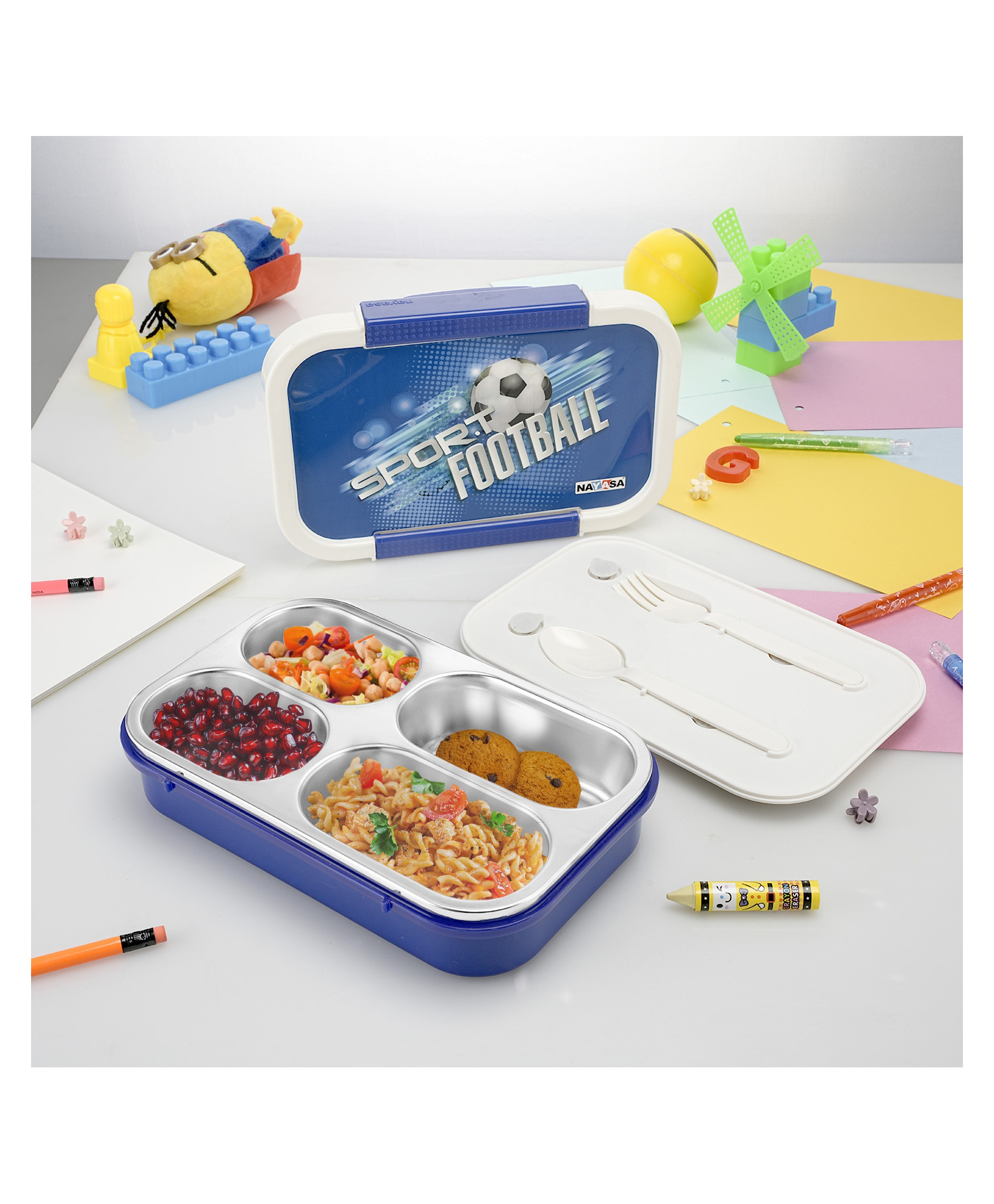 Nayasa Autobot 4 Compartment Vaccum Sealed Insulated Stainless Steel Lunch Box Leak Proof Tiffin Box Big Blue - 700 ml-picture-25