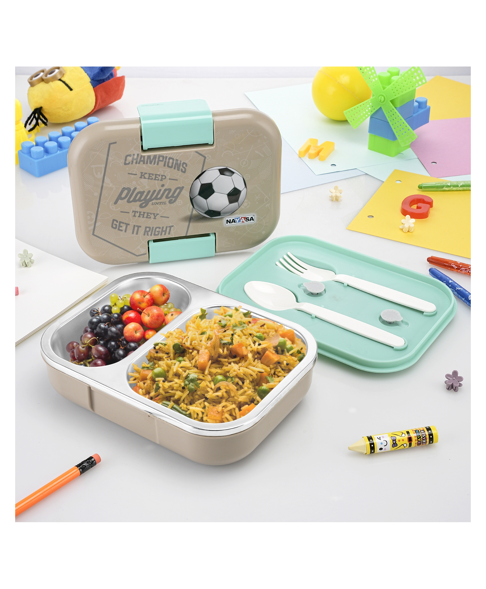 Nayasa Marco 2 Compartment Stainless Steel Insulated Lunch Box for Kids Paris Print Vacuum Sealed & Leak Proof Tiffin Grey - 650 ml-image-15