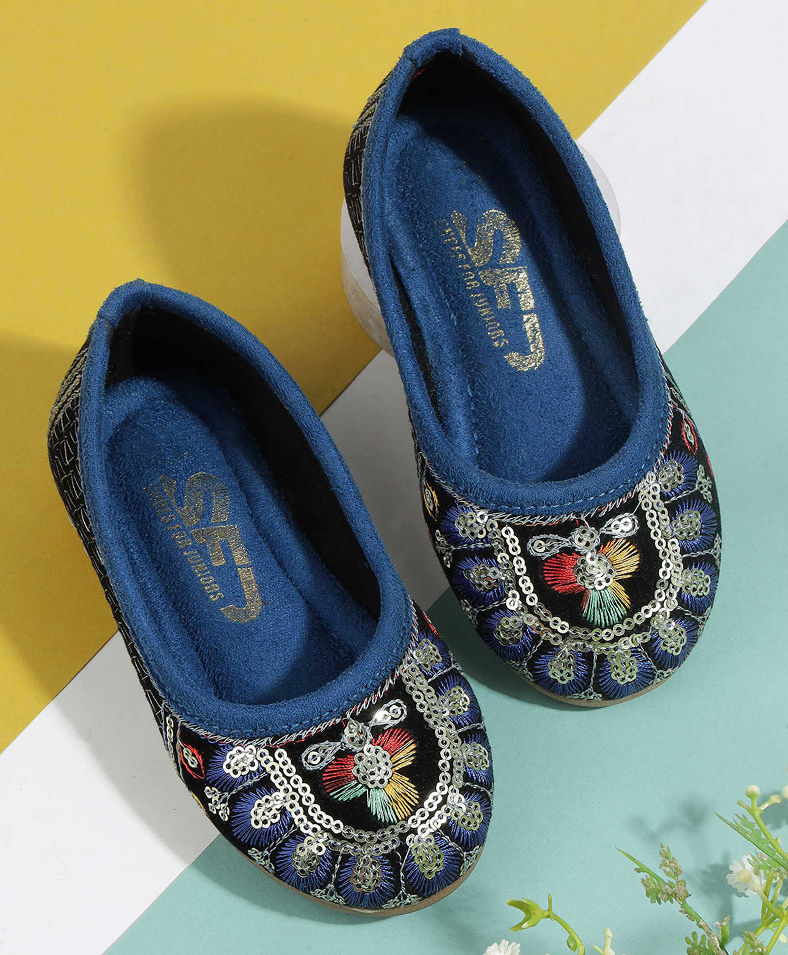 SHOES FOR JUNIORS Sequins Embellished Threadwork Detailed Ballerinas - Navy Blue-image-19