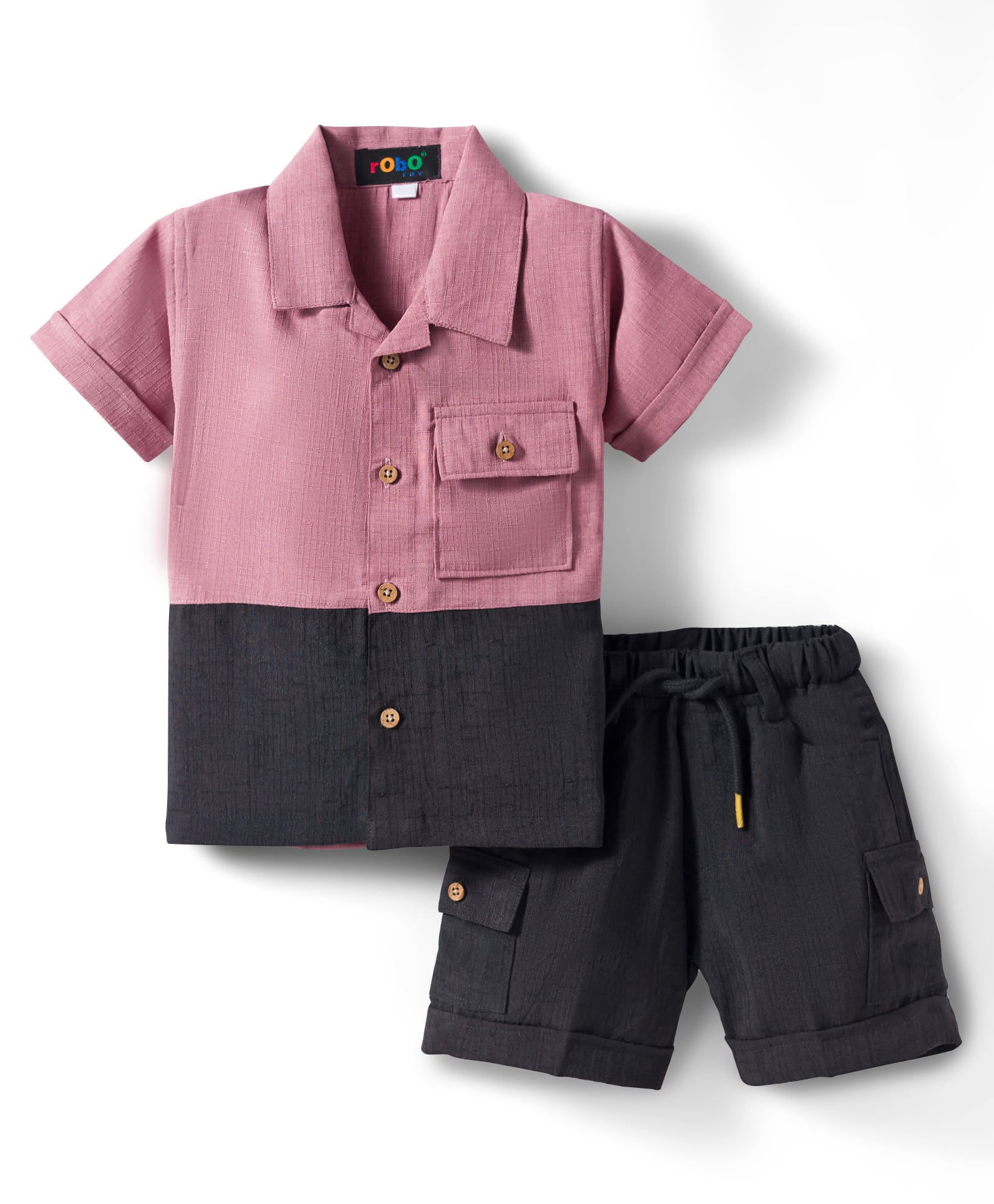 Robo Fry Cotton Woven Half Sleeves Solid Party Shirt & Shorts Set - Black-picture-45