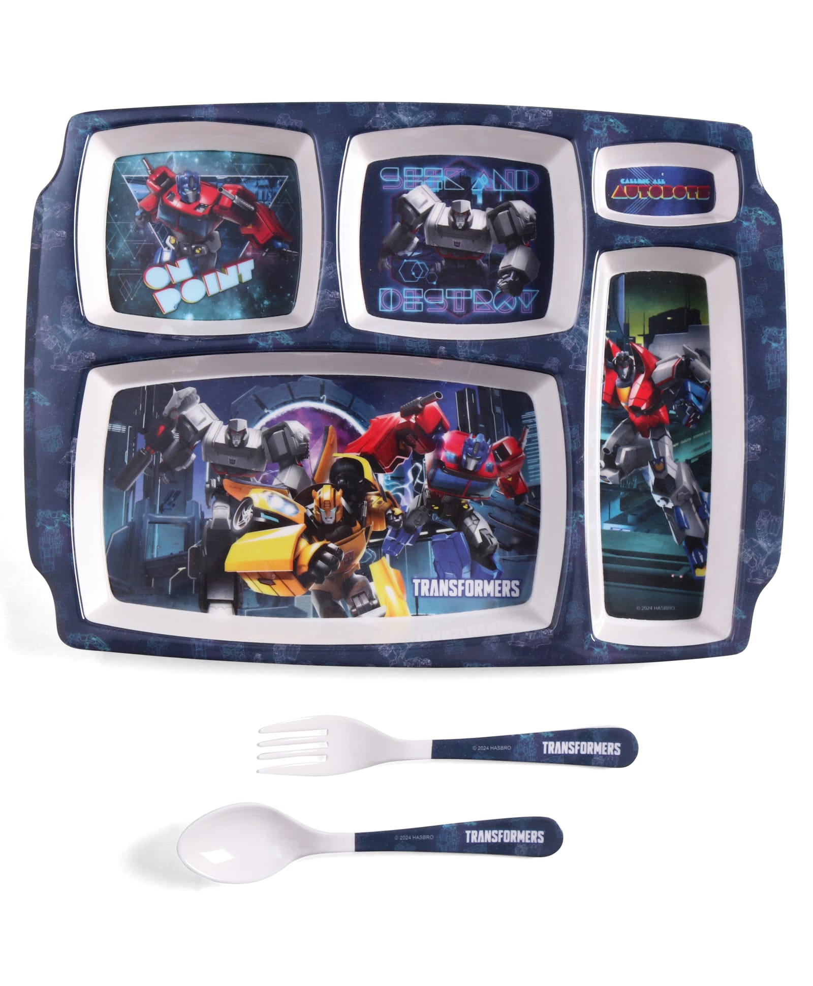 Servewell Transformer Theme Five Partitioned Plate with Fork & Spoon - Blue-image-41