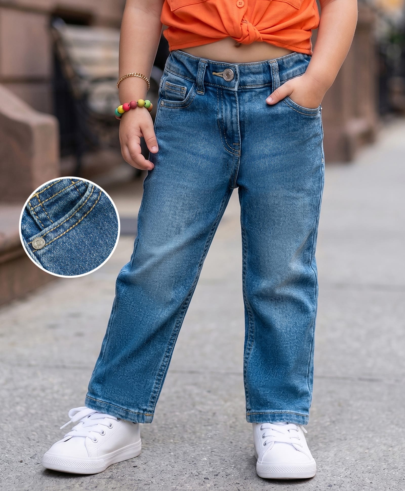 kookie kids india Kookie Kids Full Length Comfort Fit Washed Denim Jeans - Blue-picture-15