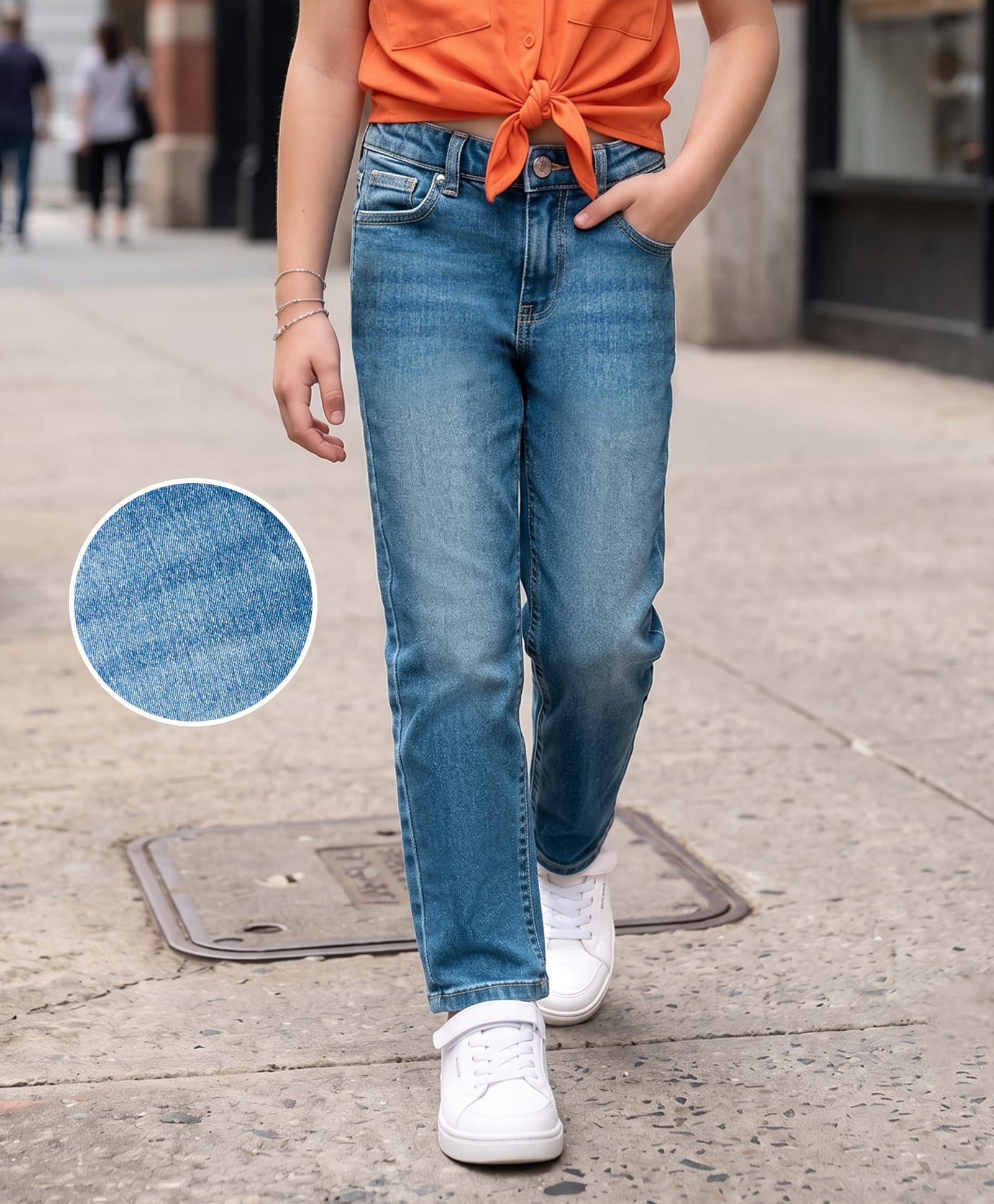 Kookie Kids Full Length Comfort Fit Washed Denim Jeans - Blue-image-48
