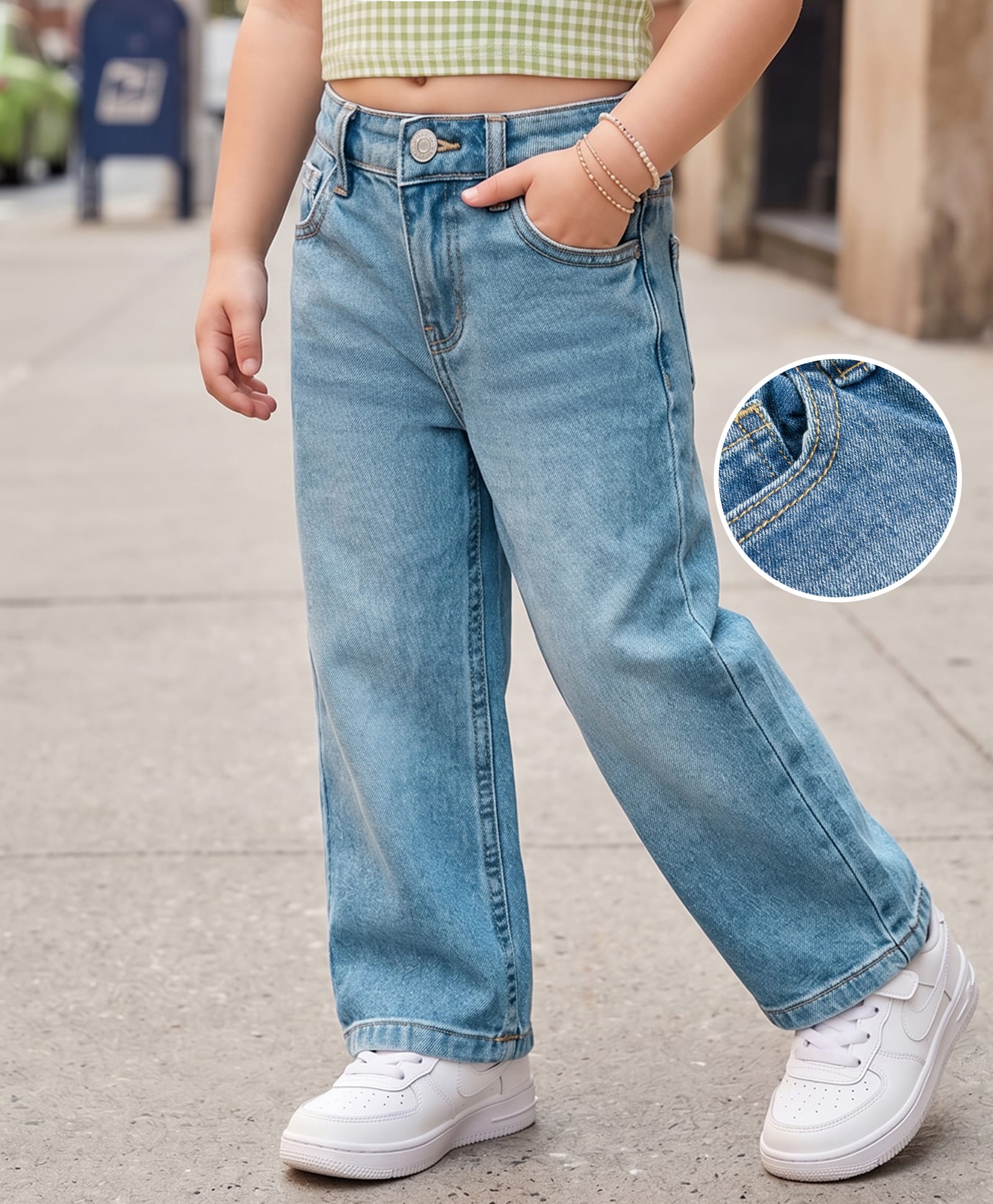 kookie kids india Kookie Kids Full Length Comfort Fit Washed Denim Jeans - Light Blue-picture-18