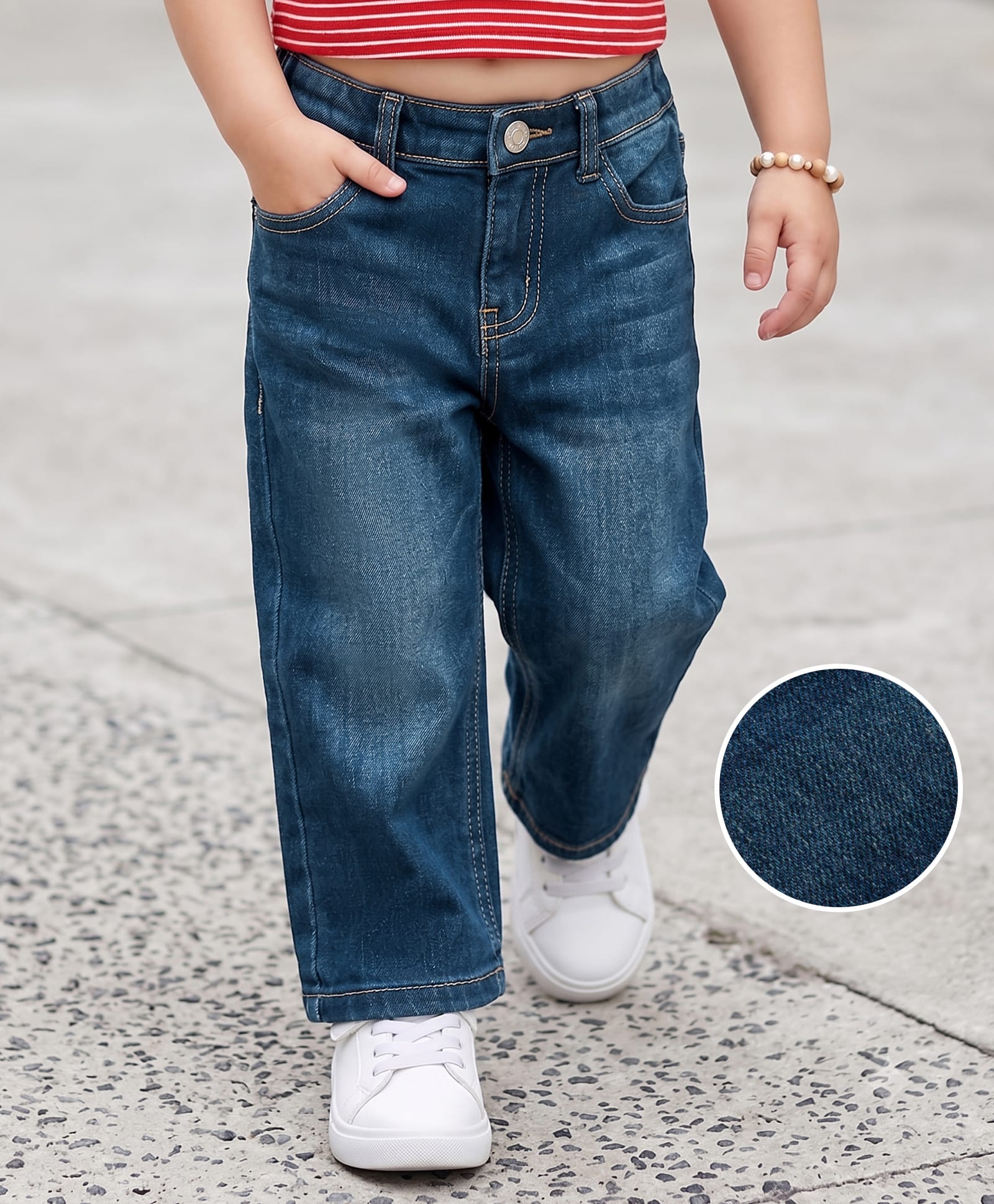 kookie kids india Kookie Kids Full Length Comfort Fit Washed Denim Jeans - Navy Blue-picture-23